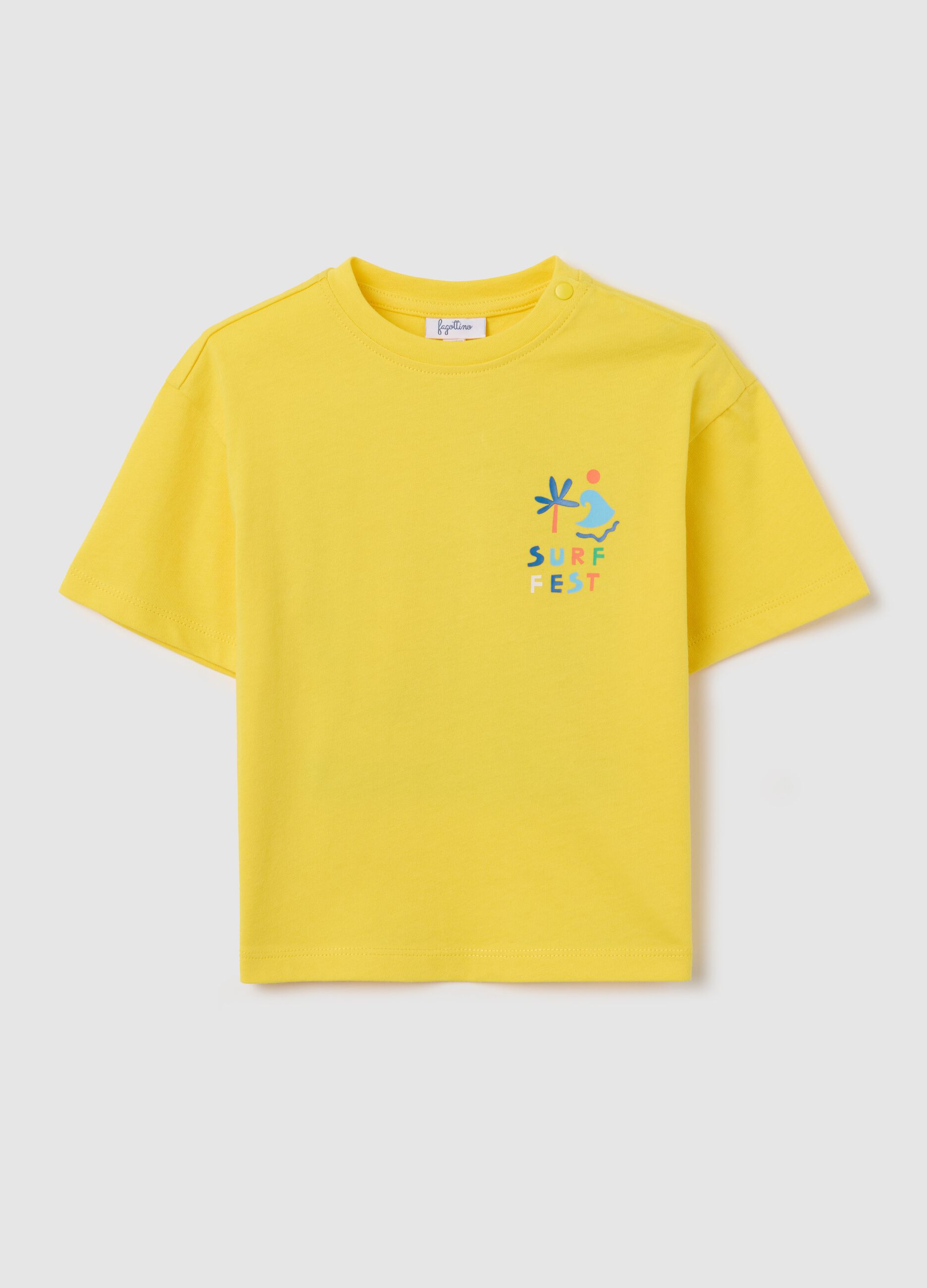 Yellow cotton T-shirt with "Surf Fest" print