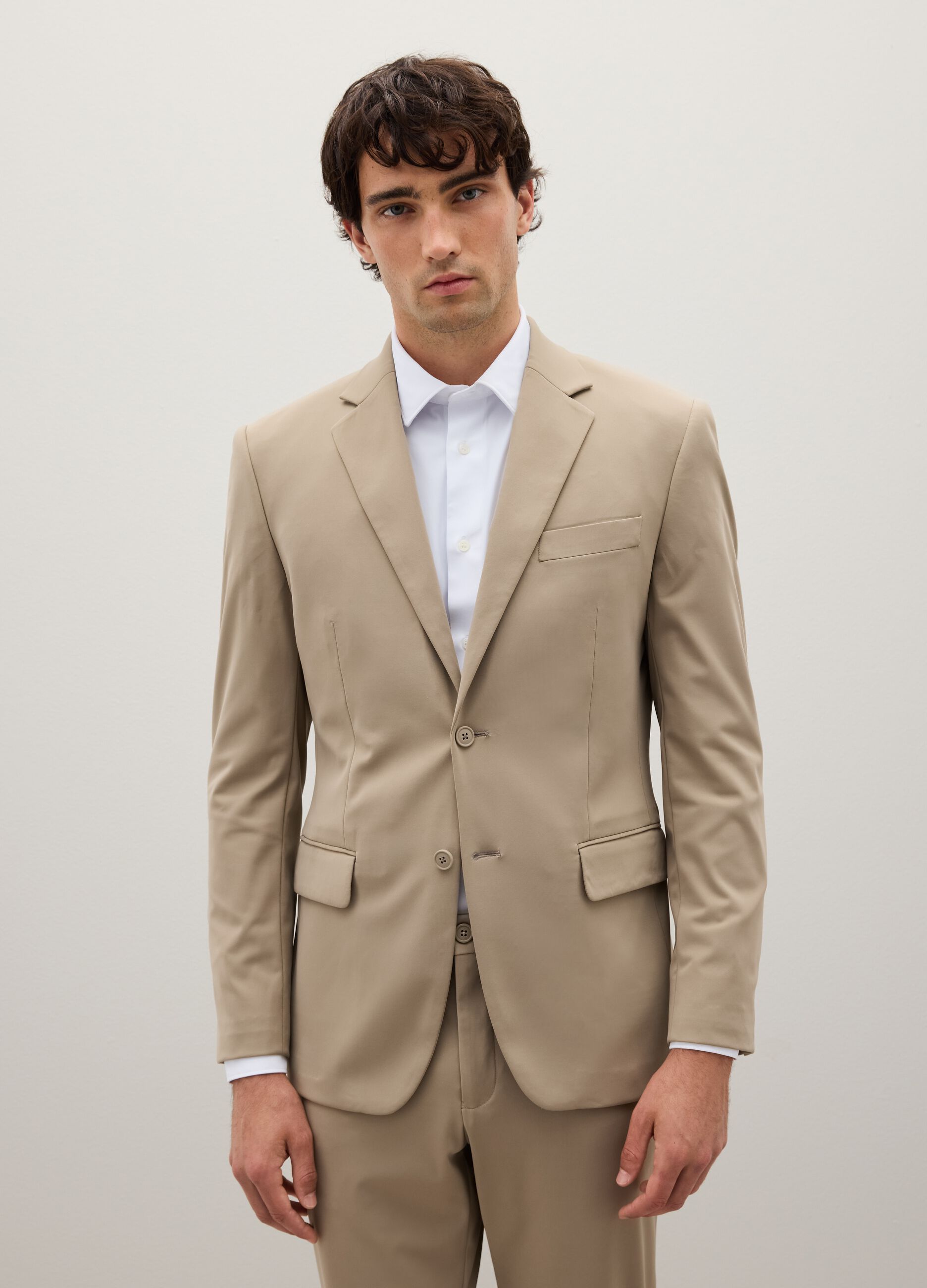 Blazer in tessuto elasticizzato beige slim fit