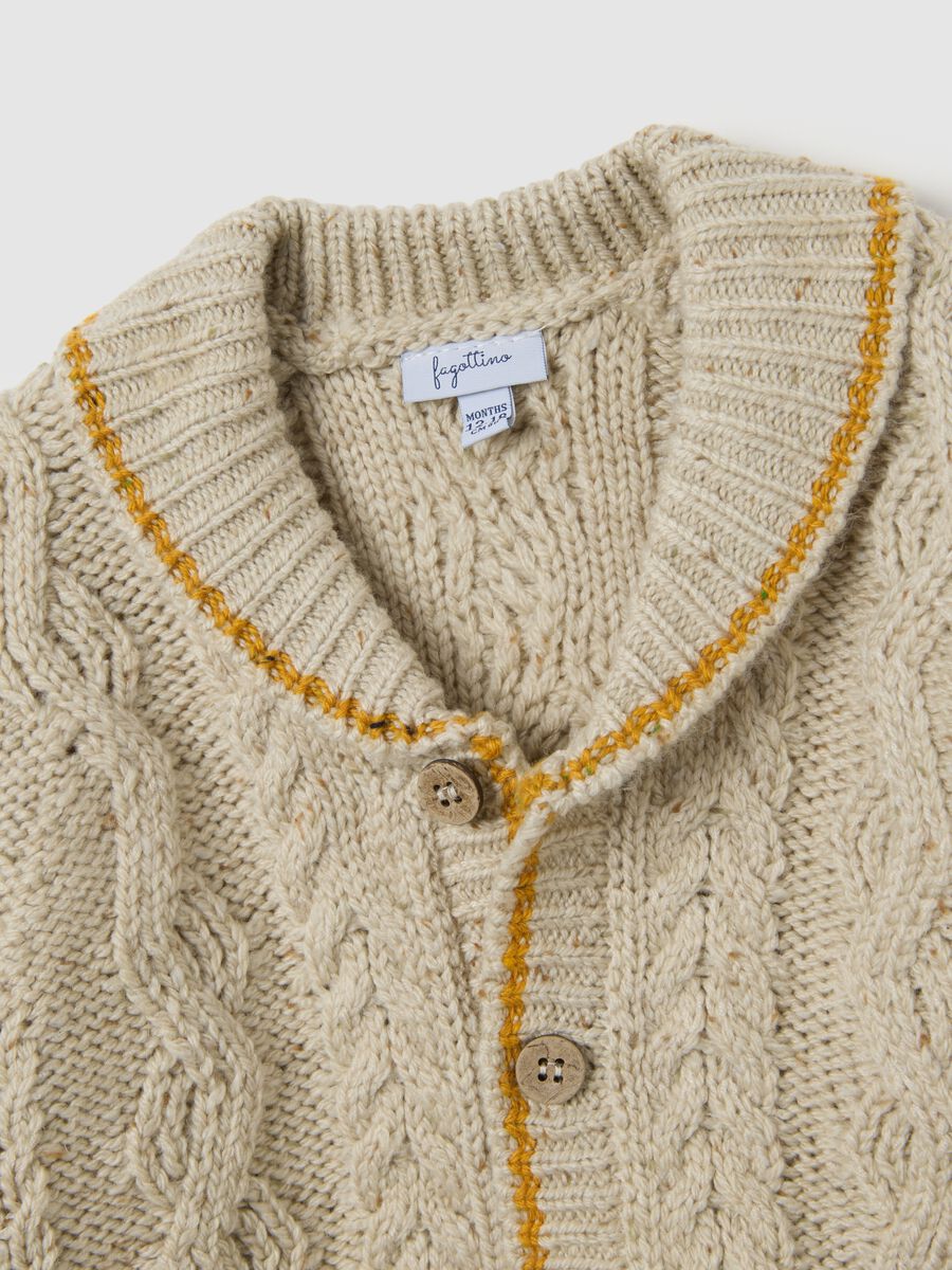 Beige regular fit baby cardigan with buttons_3