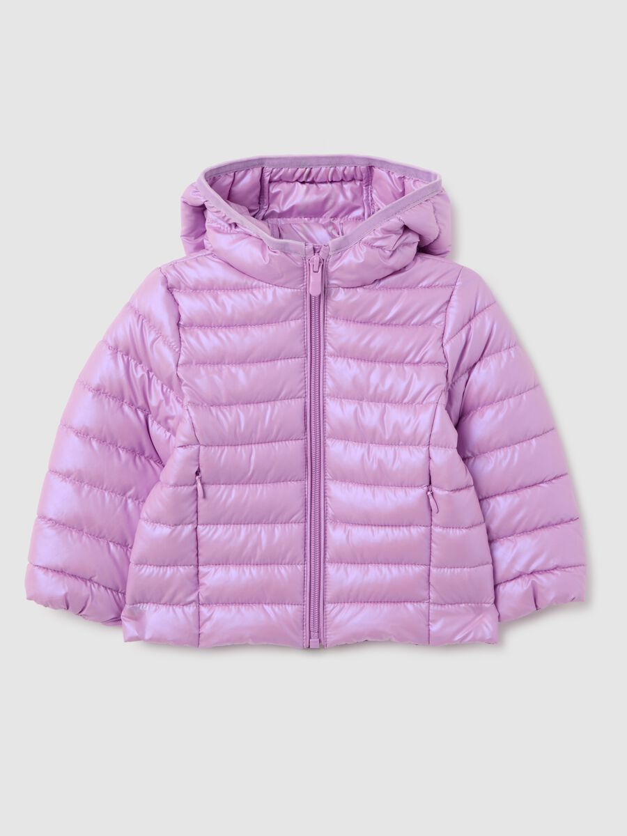 Purple padded girl's jacket with hood and zip_0