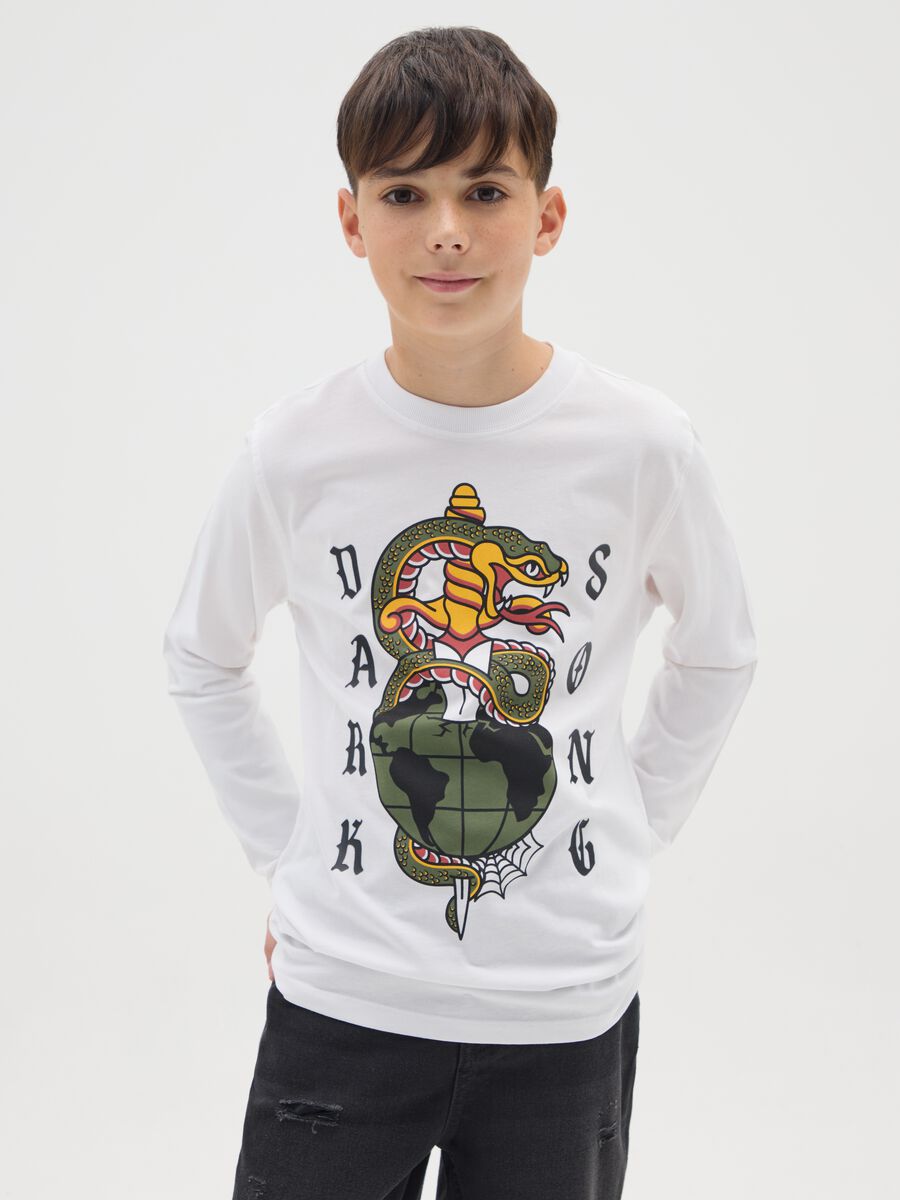 T-shirt da ragazzo in puro cotone bianca regular fit_0