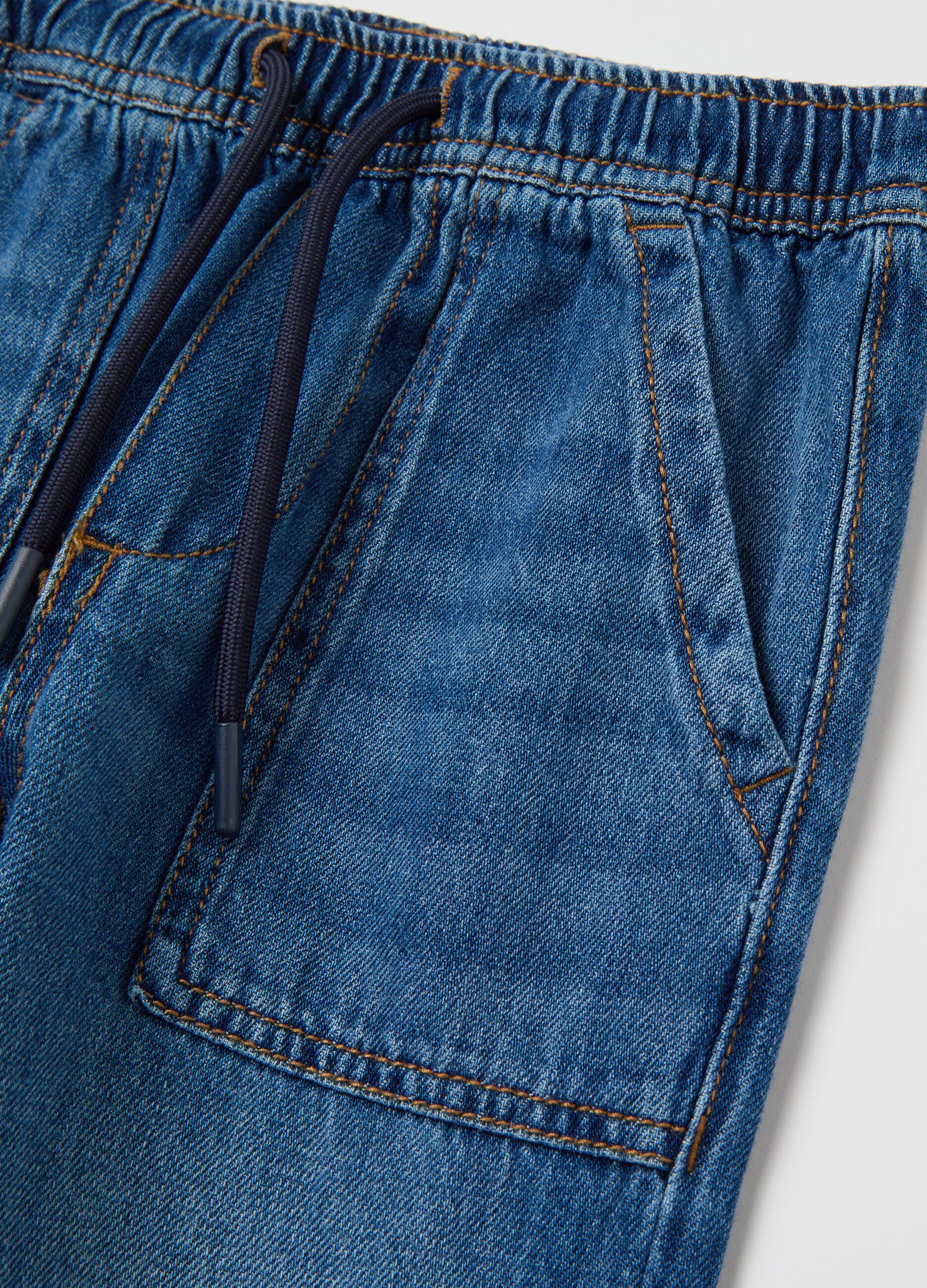 Parachute joggers in denim with drawstring
