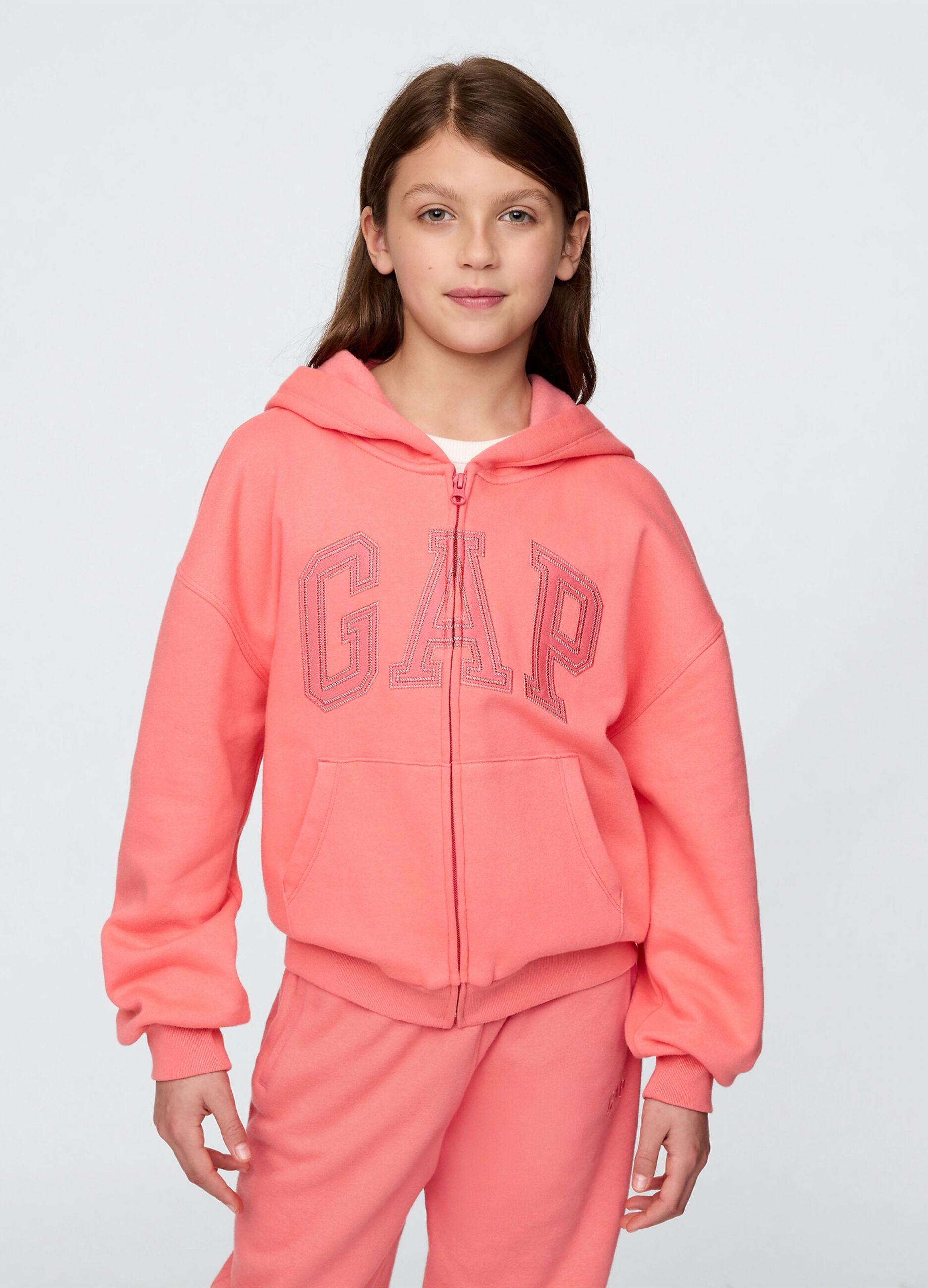 Pink full-zip sweatshirt with logo