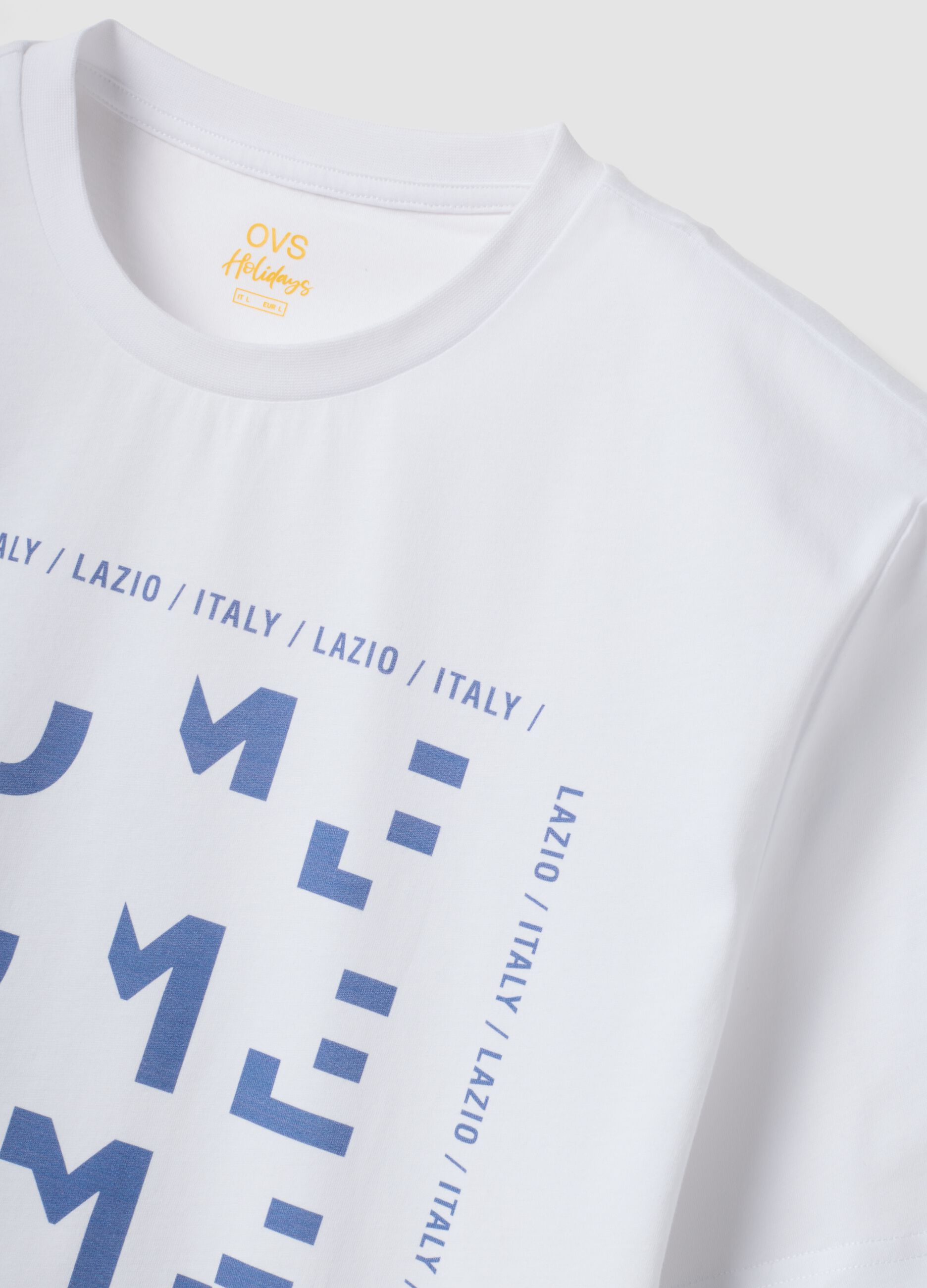 White pure cotton T-shirt with front print, regular fit