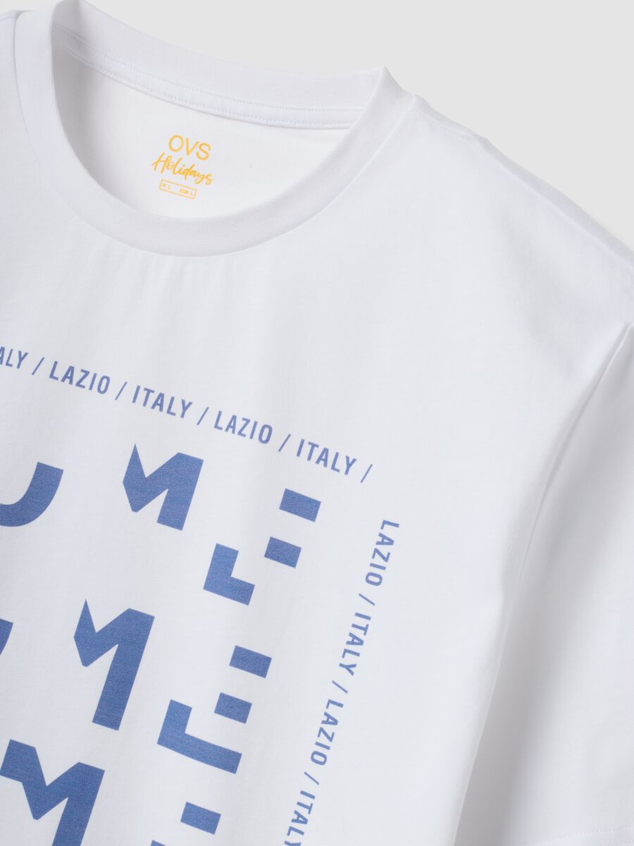 White pure cotton T-shirt with front print, regular fit_5