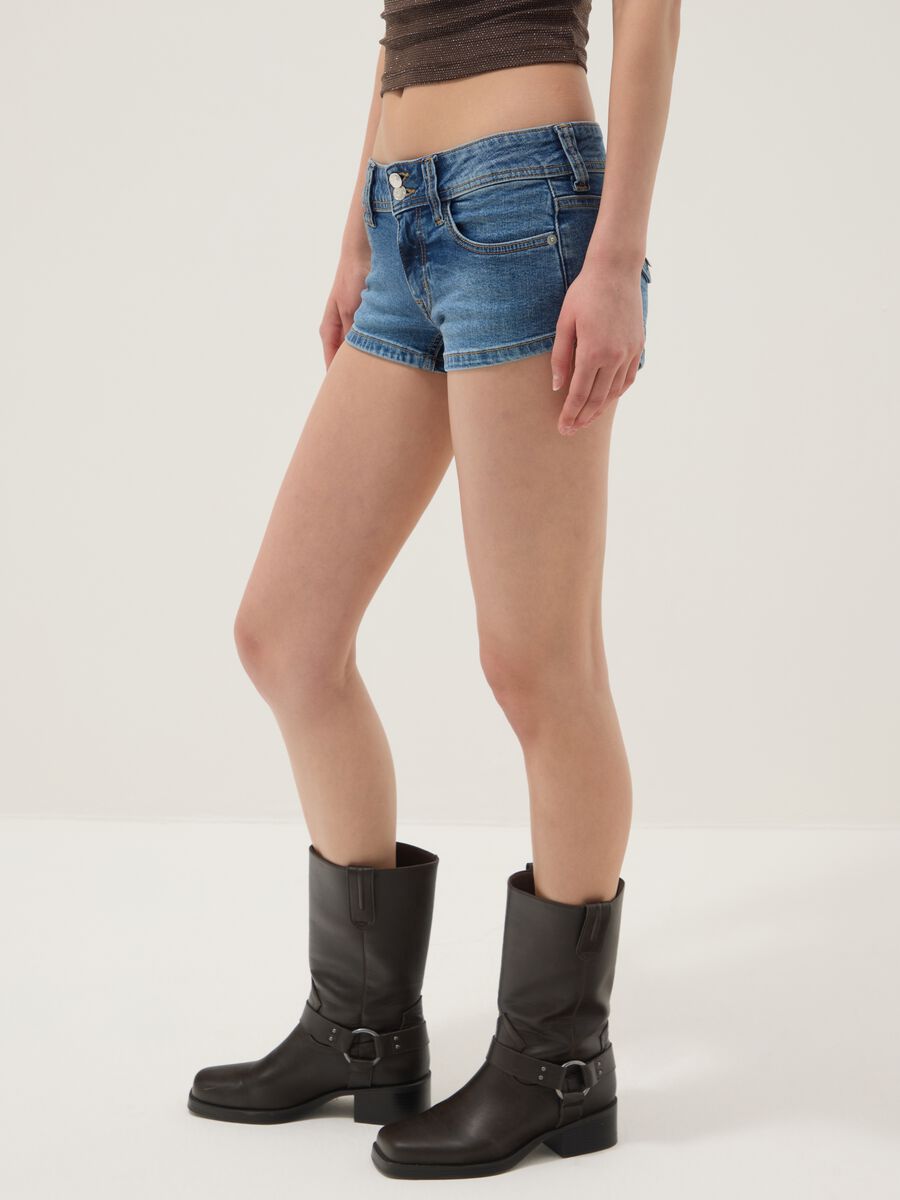 Blue stretch cotton denim shorts_3