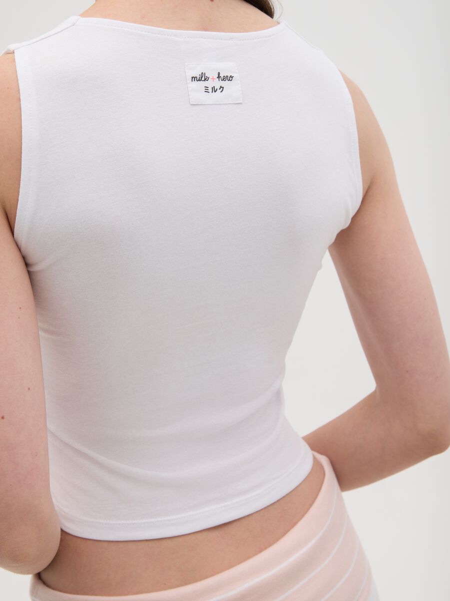 White fitted women's tank top in stretch cotton_2