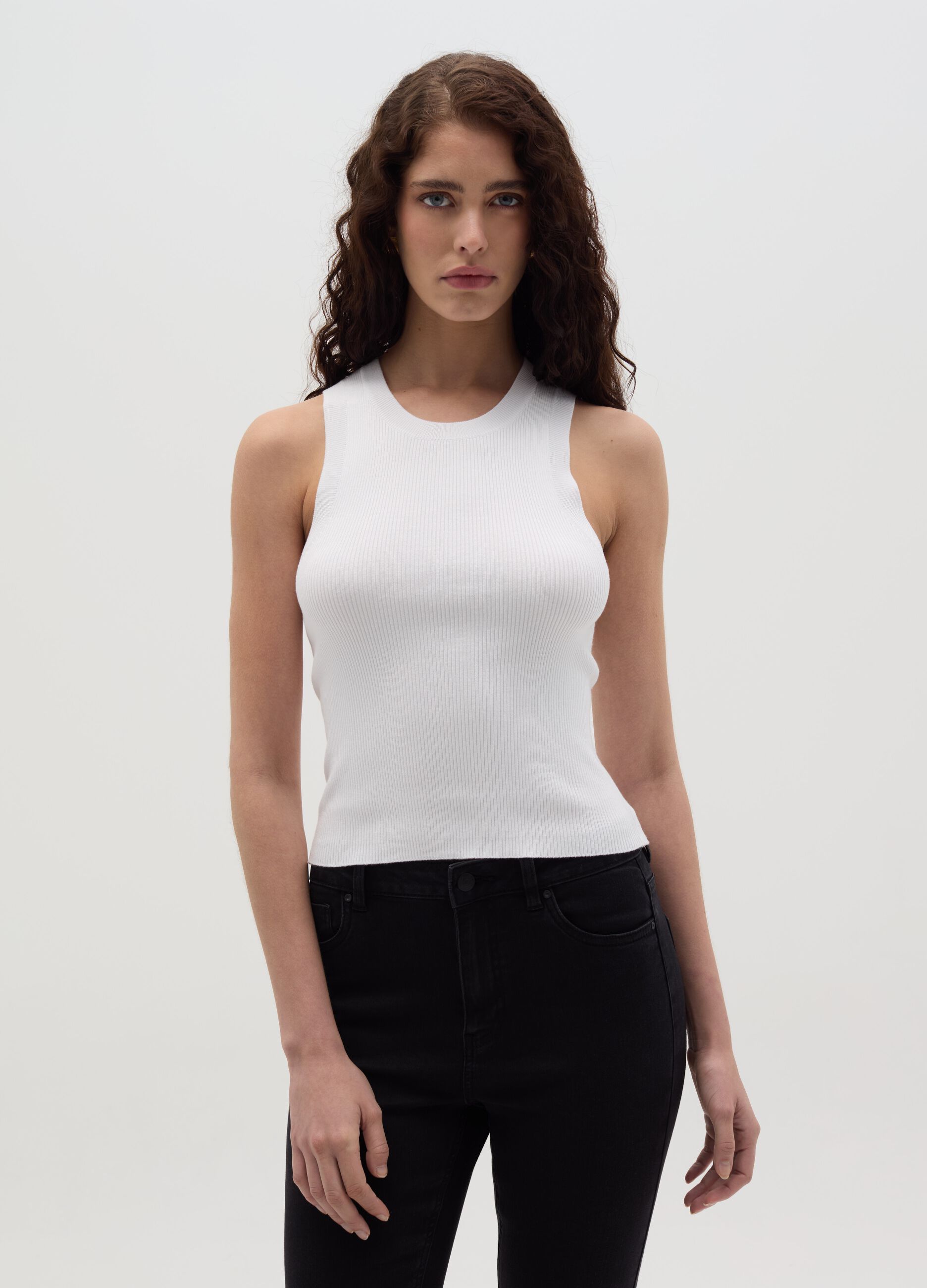Ribbed tank top with halter neck