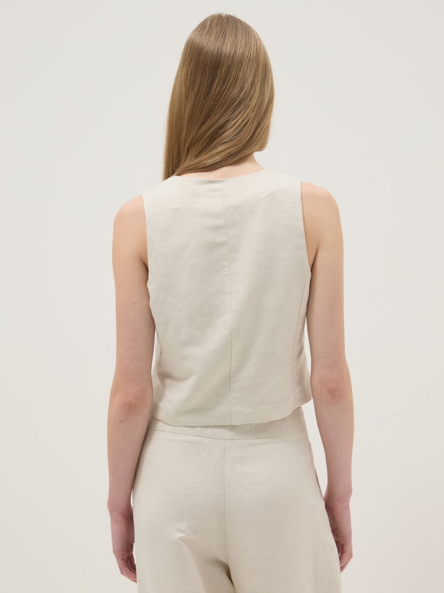 Beige linen-blend slim-fit waistcoat with buttons_2