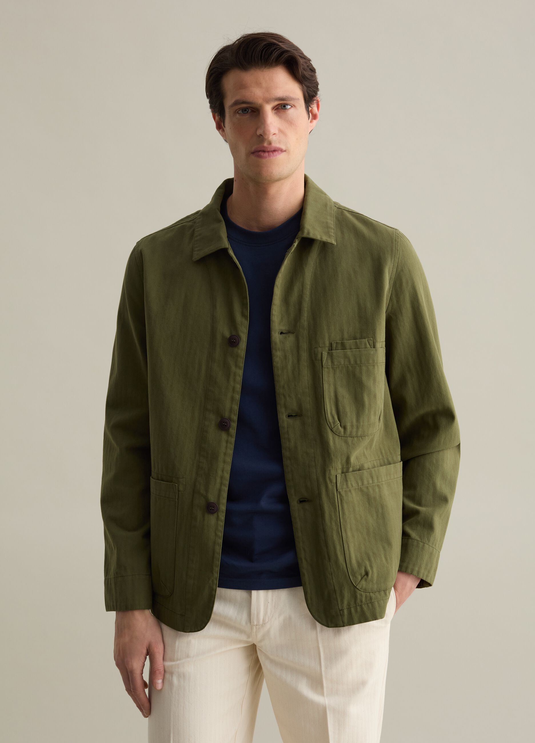 Striped shacket with herringbone motif