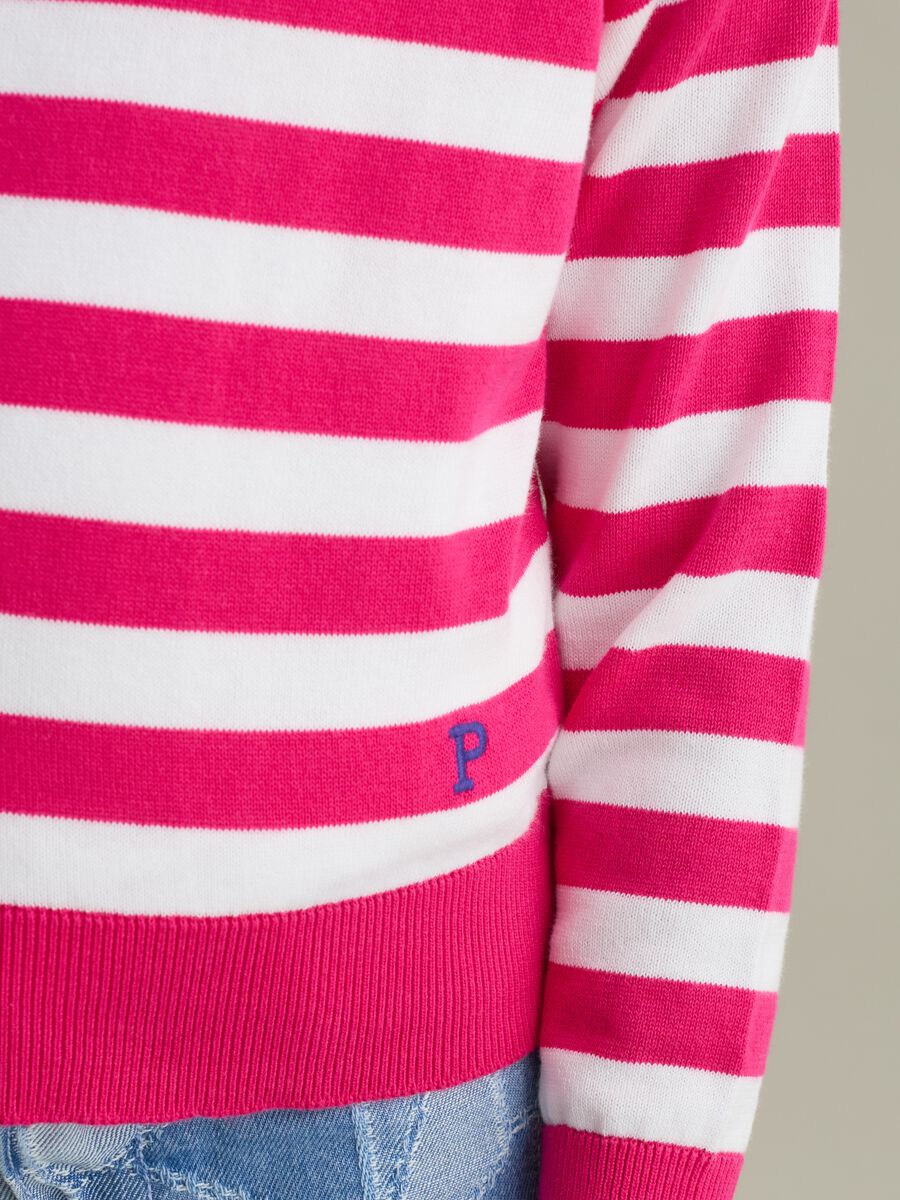 Striped cotton pullover with logo embroidery_2
