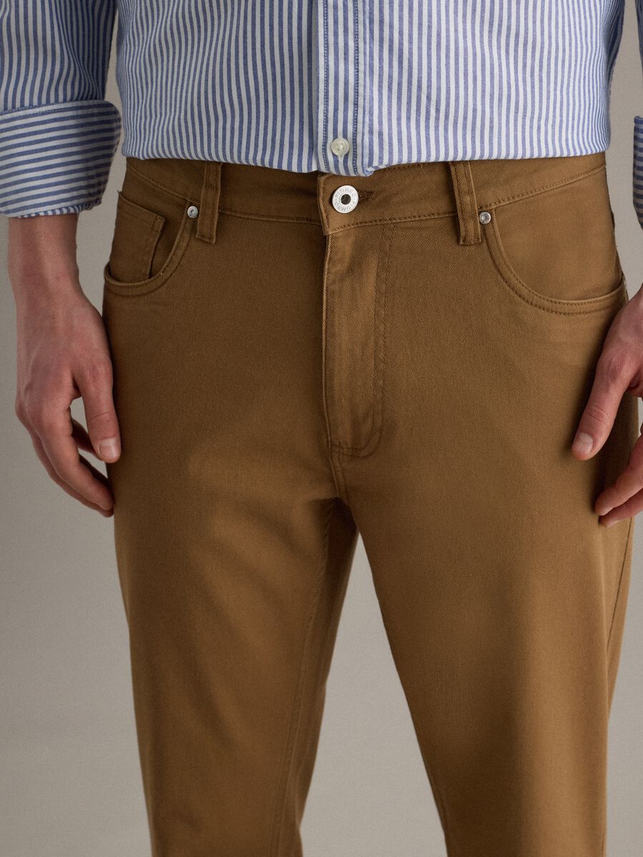 Regular Fit Brown Stretch Twill Trousers_3