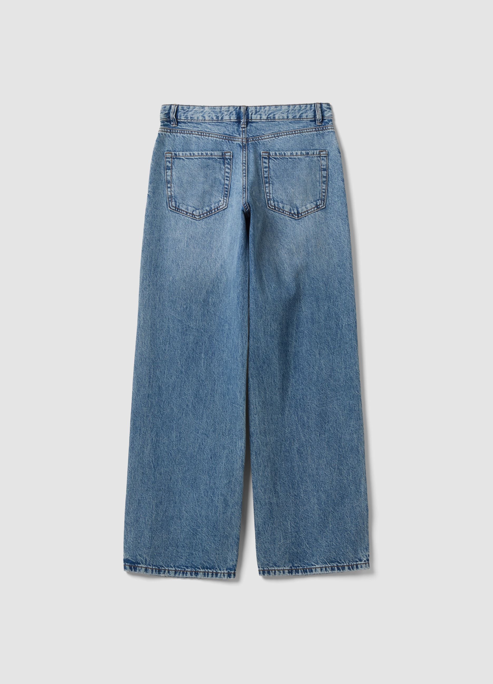Light Blue Denim Wide-Leg Jeans in 100% Cotton
