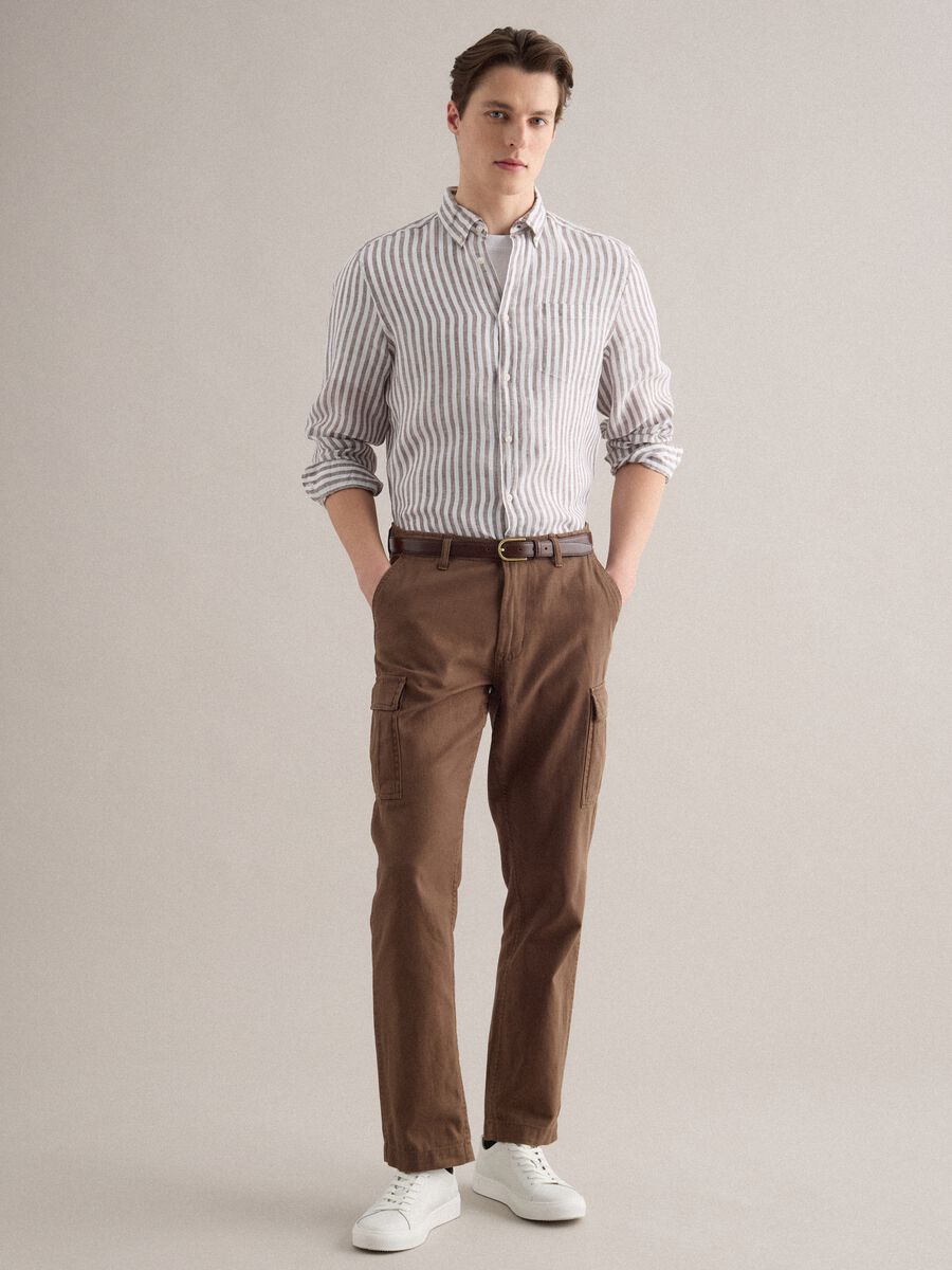 Camicia a maniche lunghe in puro lino a righe multicolor regular fit_2