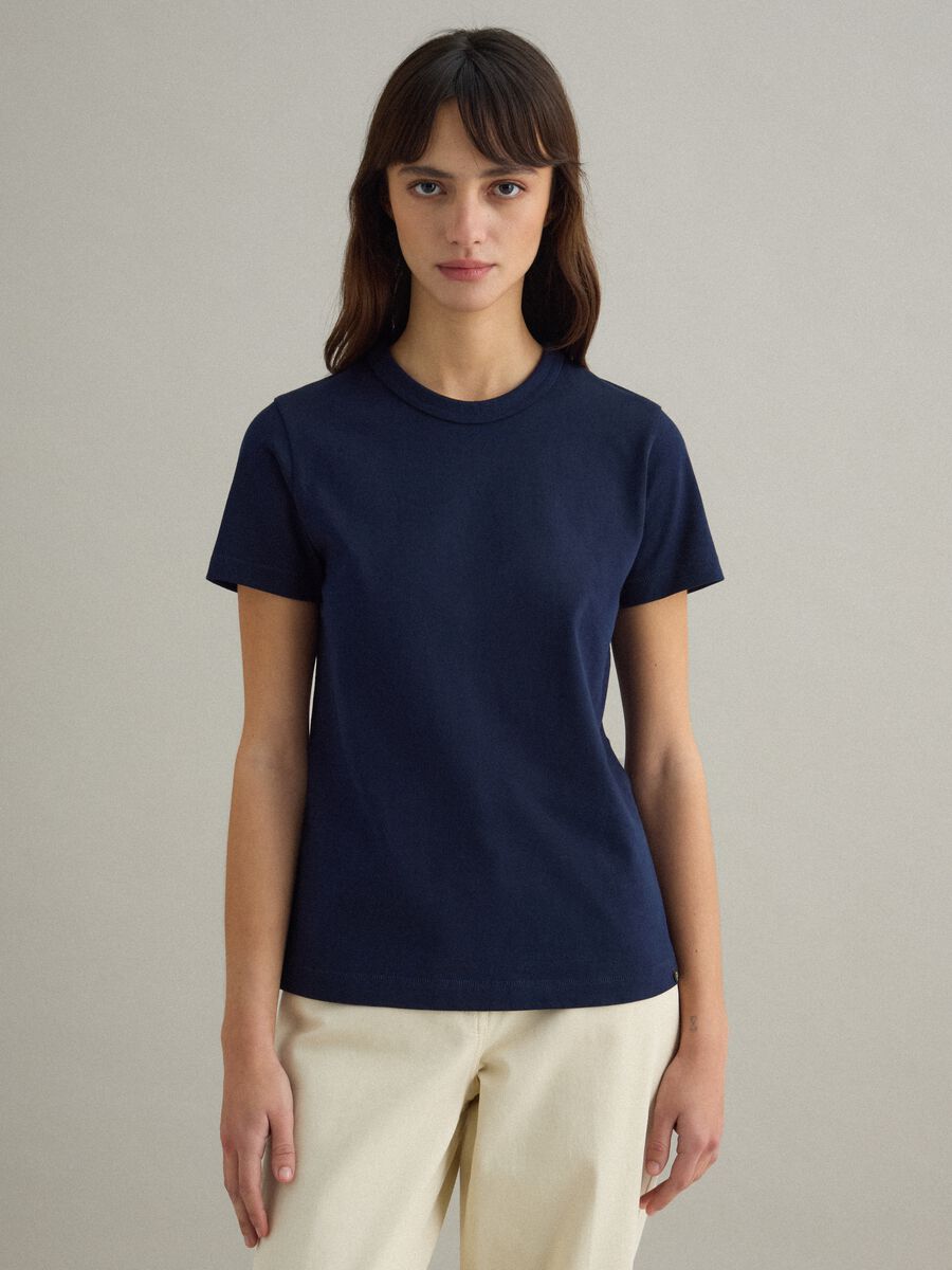 T-shirt girocollo in puro cotone blu regular fit_1