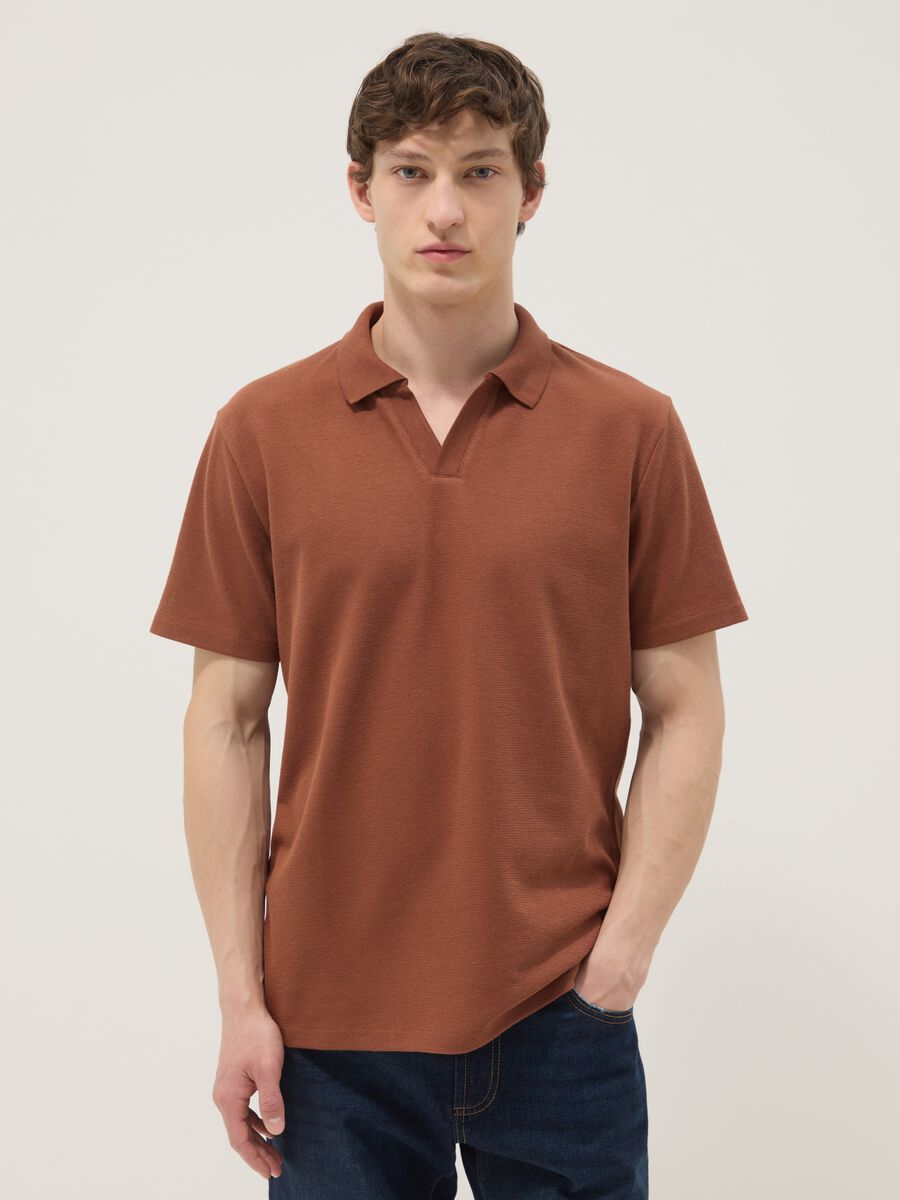 Brown short-sleeve stretch-cotton polo shirt_1