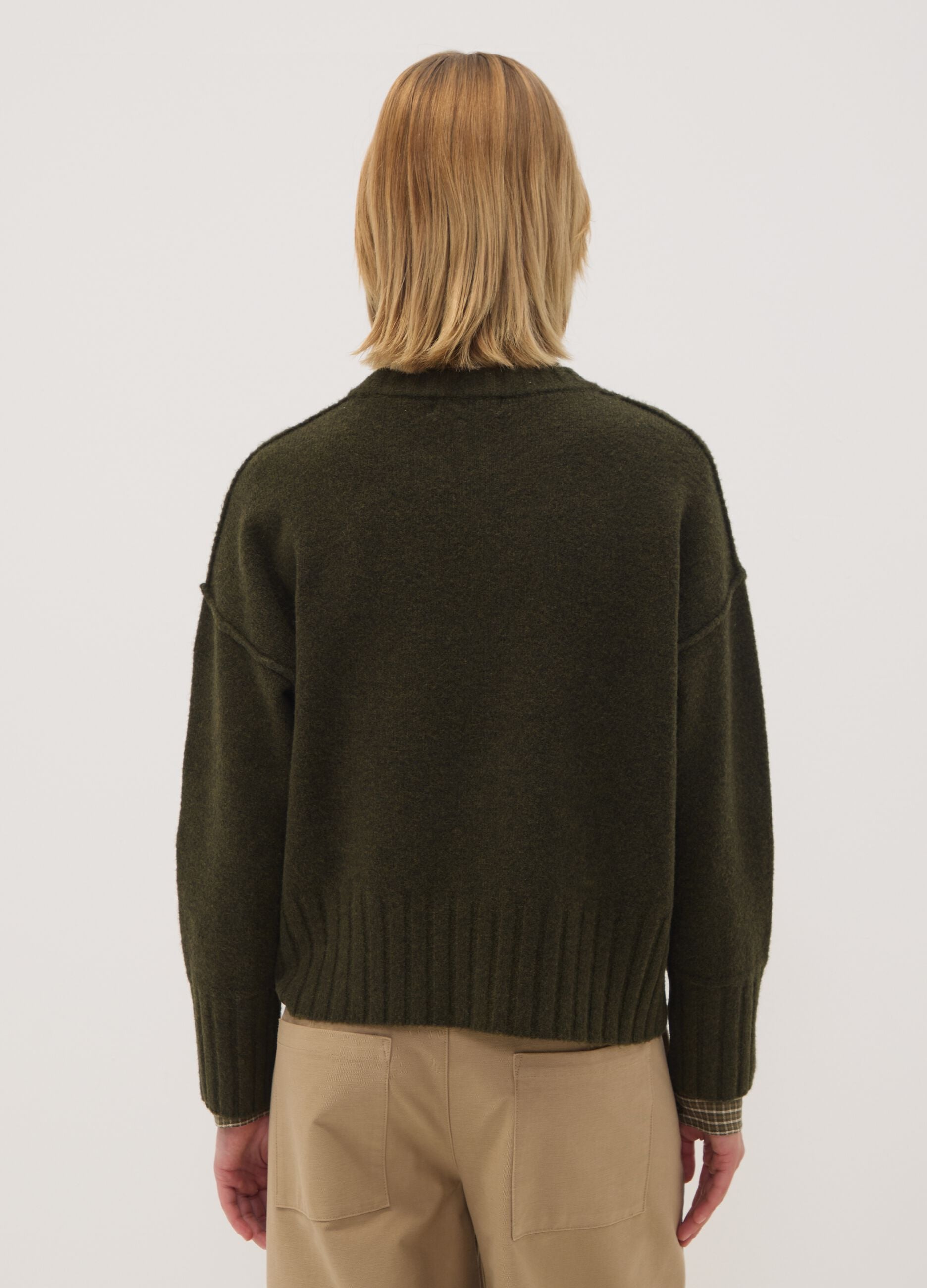 Green stretch crew-neck top