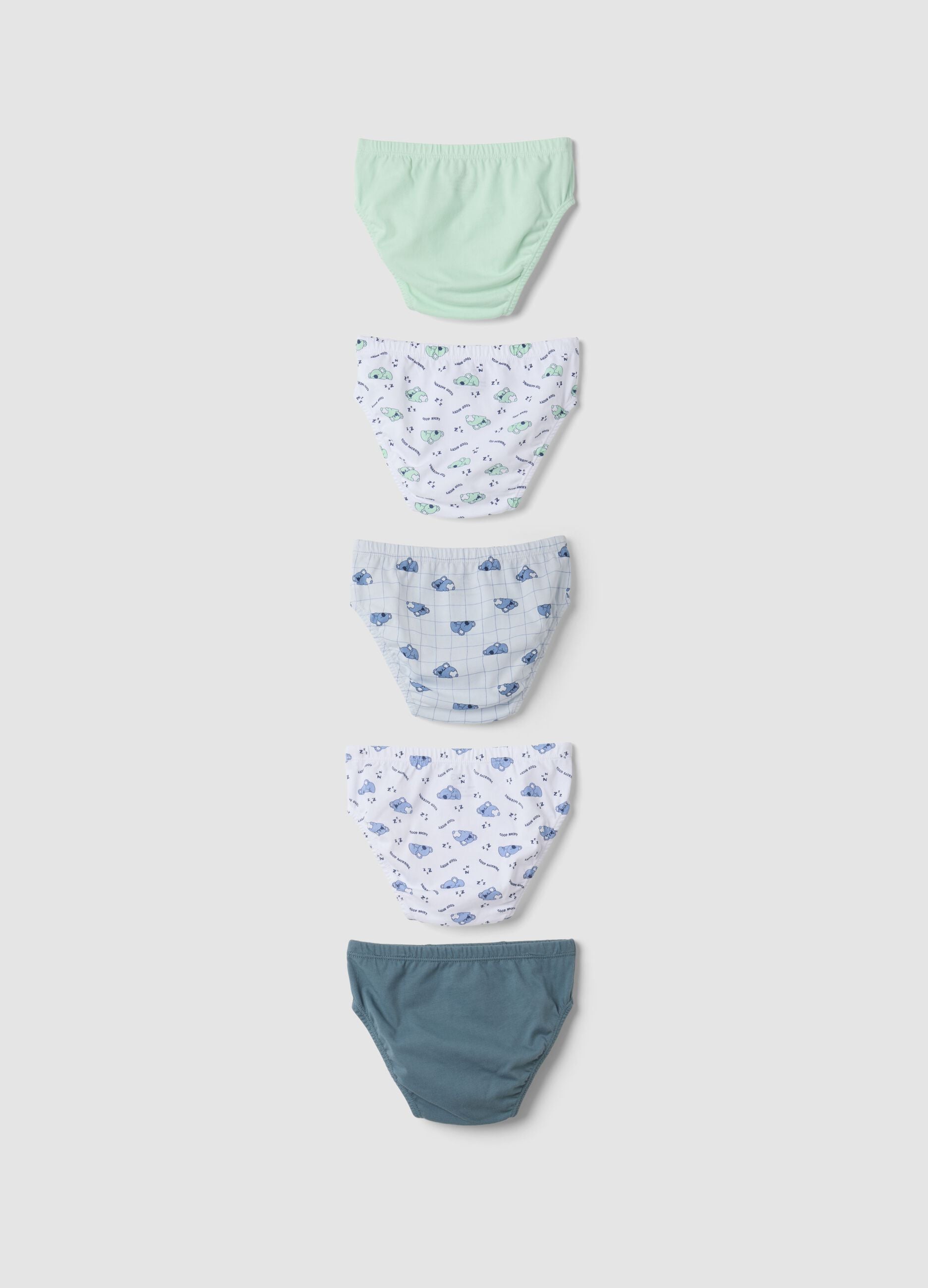 5-pack multicolour koala-print briefs in pure organic cotton