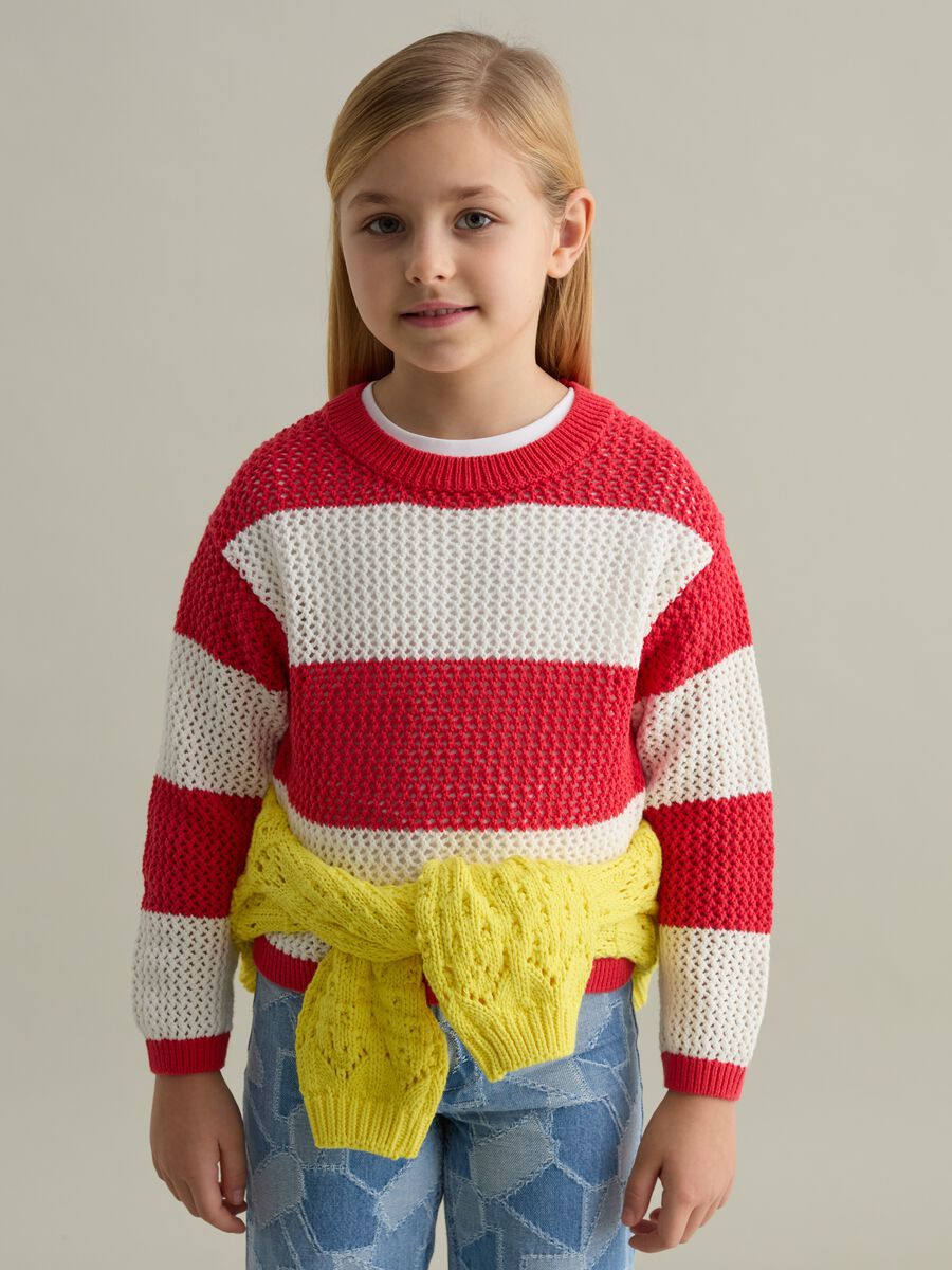 Striped pullover with openwork weave_0