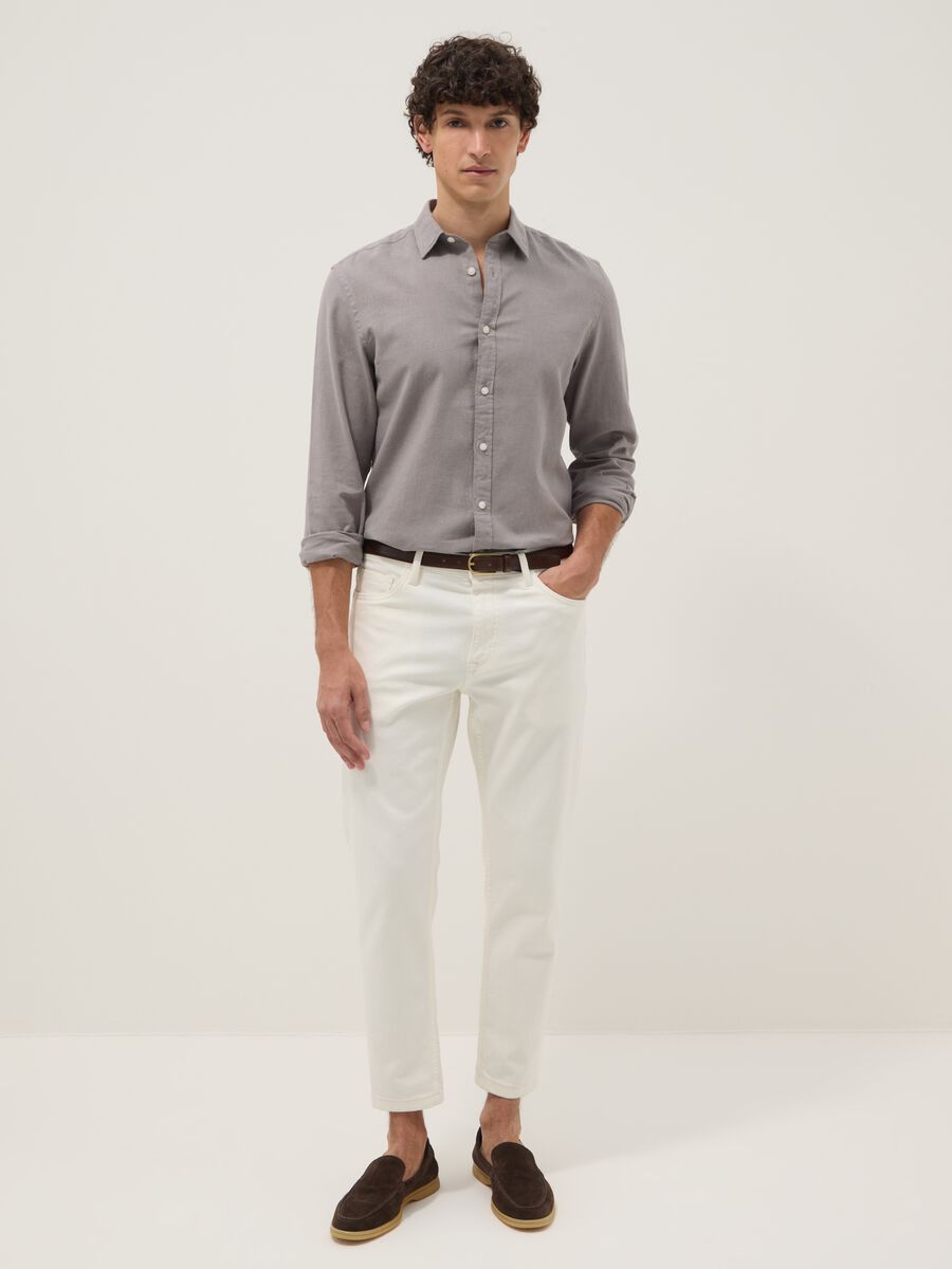Camicia grigia in misto lino e cotone regular fit_2