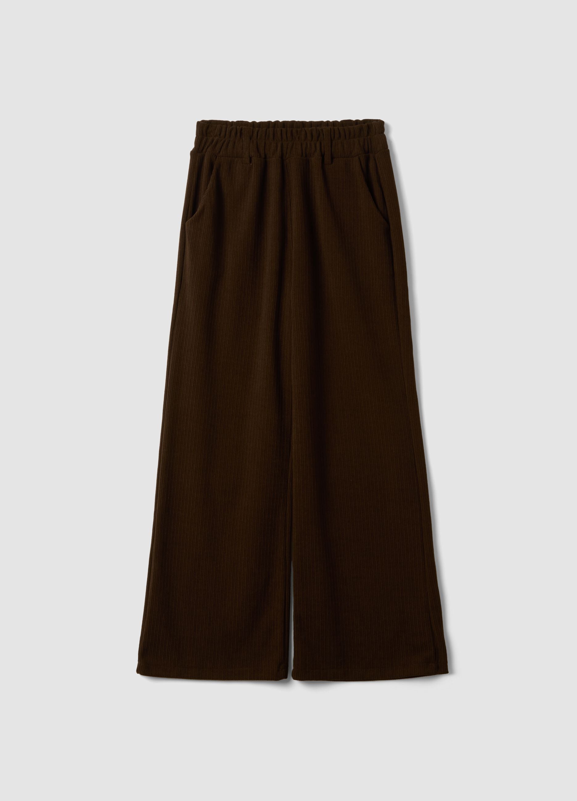 Brown regular-fit wide-leg stretch trousers