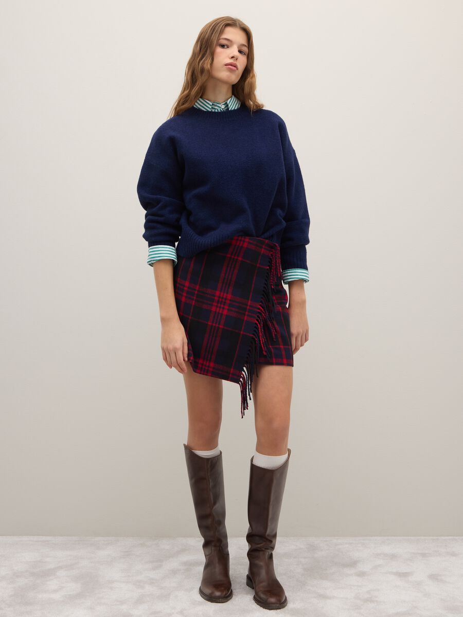 Multicolour checked skirt with fringes_0