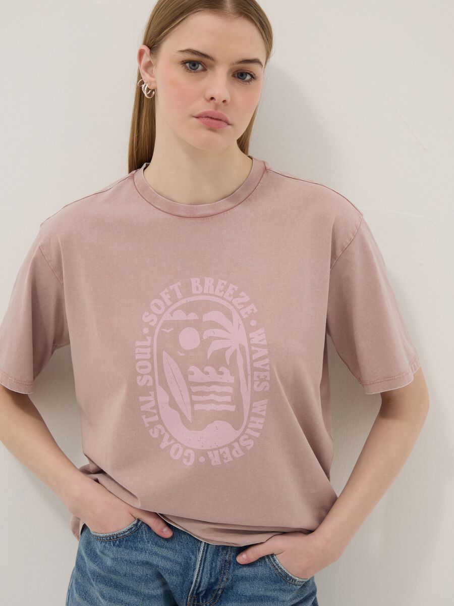 T-shirt in puro cotone rosa relaxed fit con stampa_0