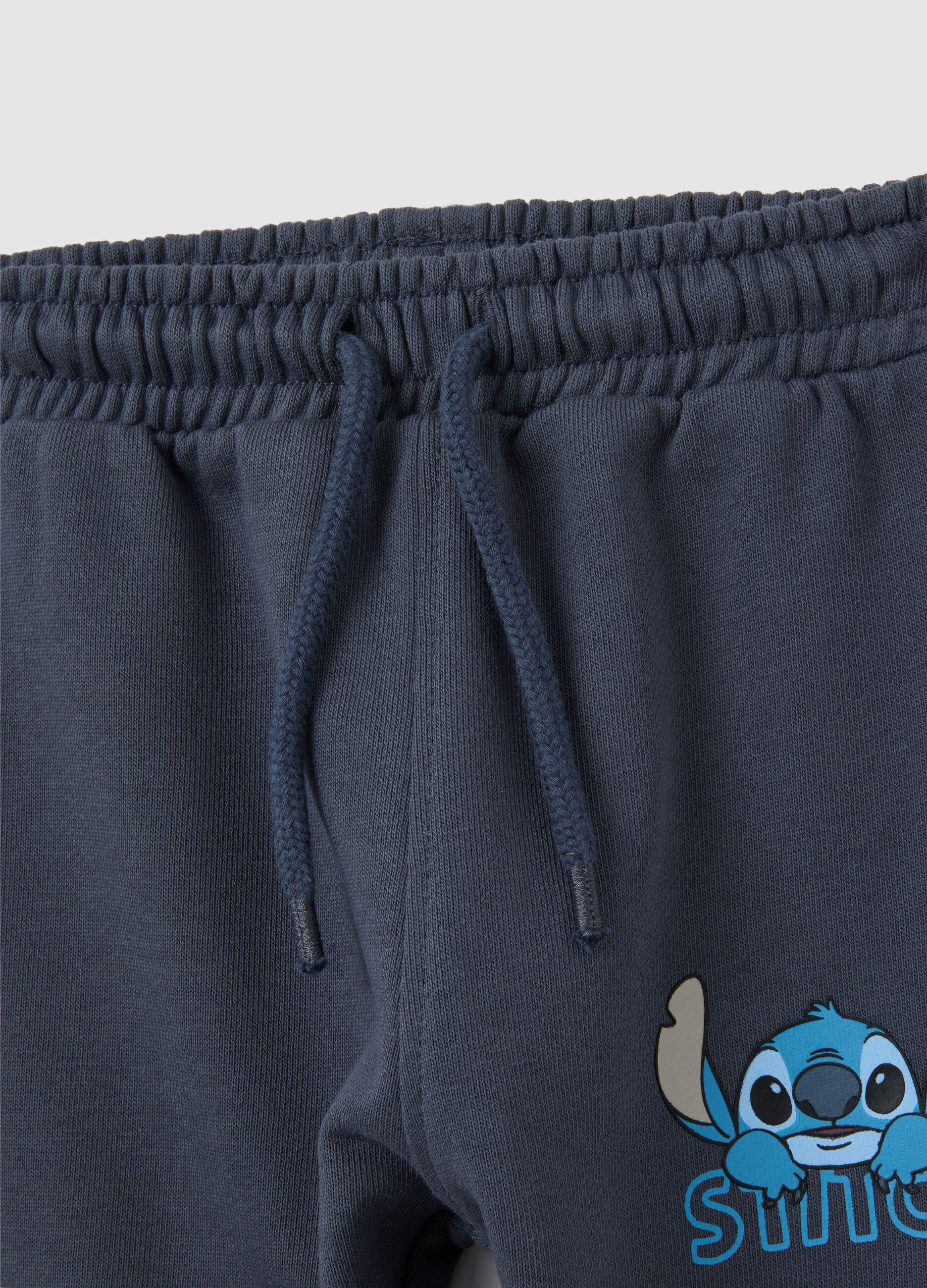 Set felpa e pantaloni da bambino in puro cotone azzurro regular fit con stampa Stitch