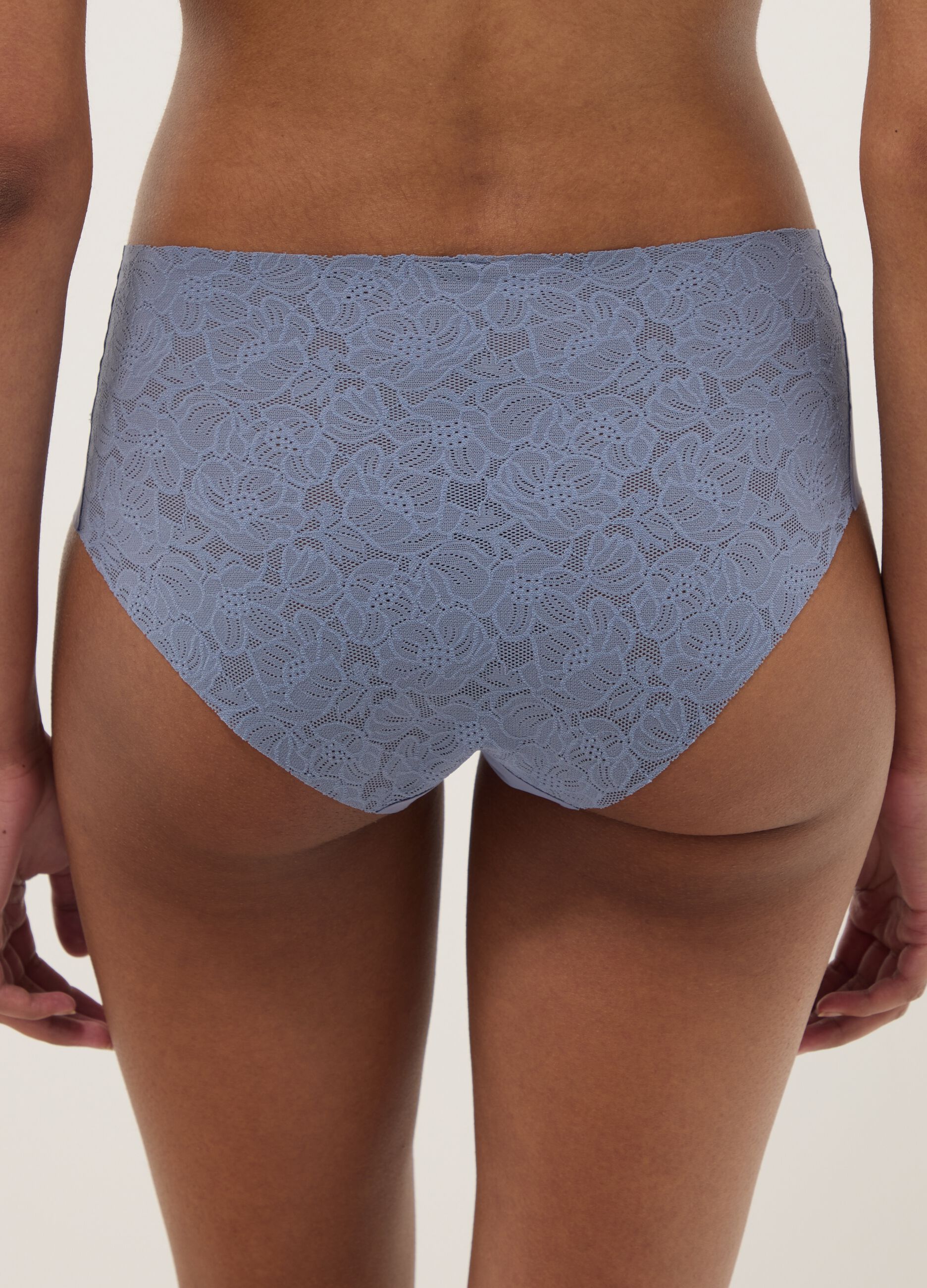 Blue regular fit briefs with lace back