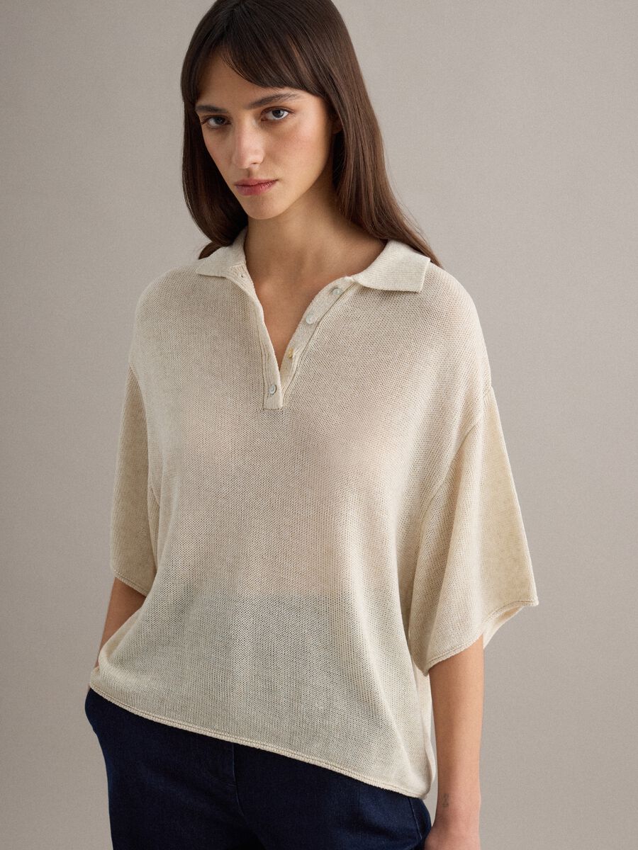 Polo beige regular fit con maniche al gomito_2