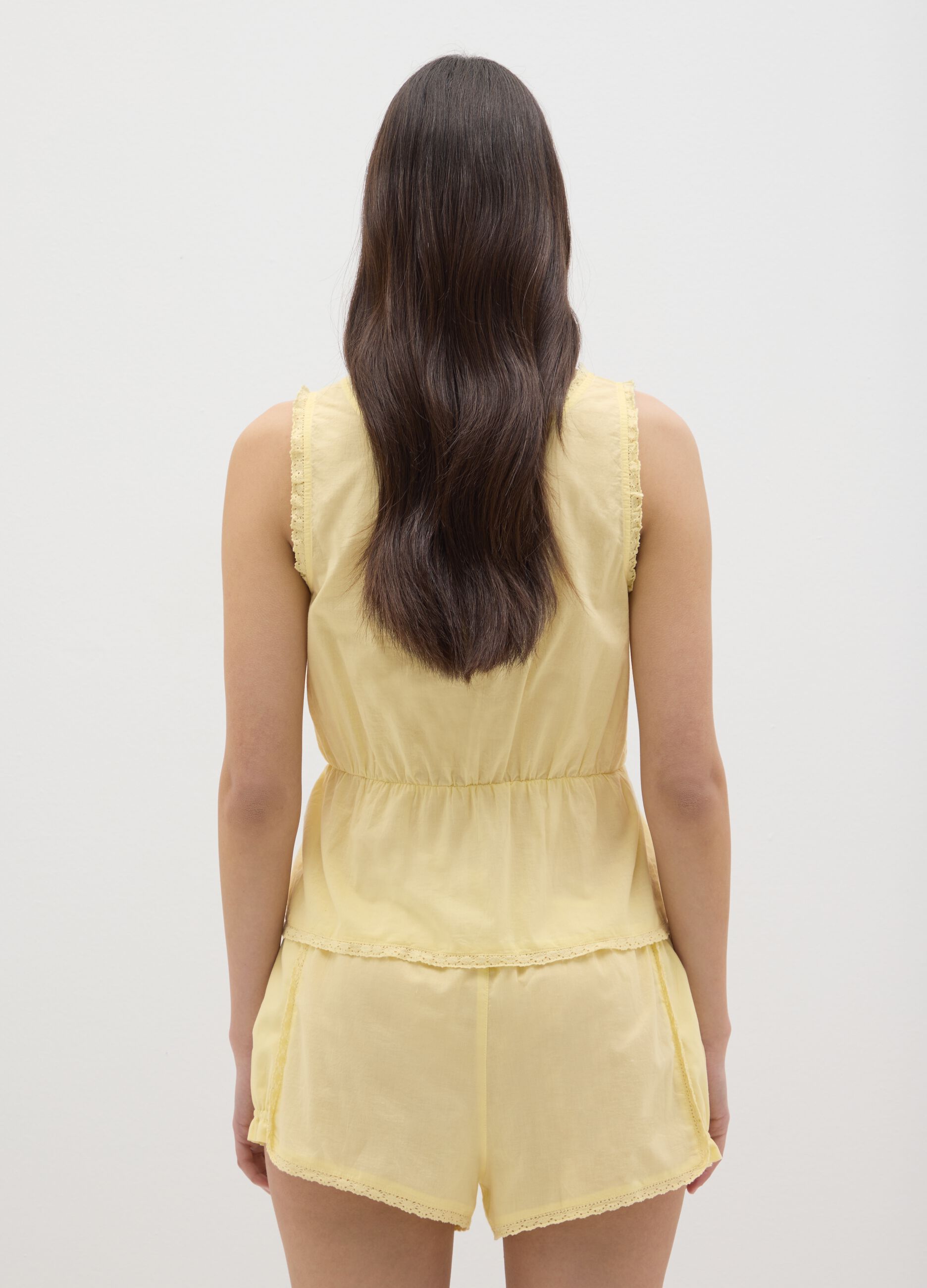 Top da donna in puro cotone giallo regular fit