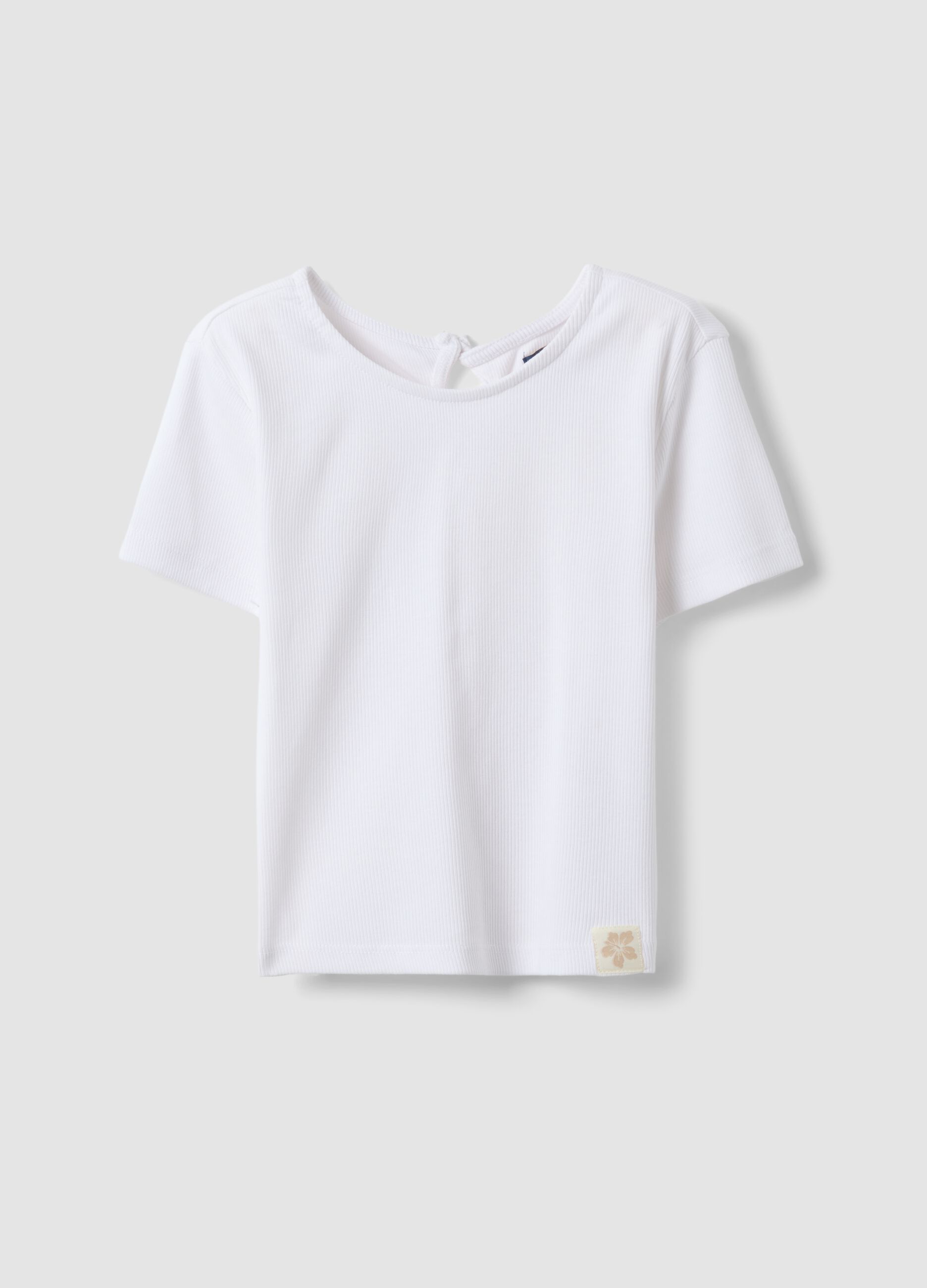 T-shirt bianca a maniche corte in cotone elasticizzato da ragazza