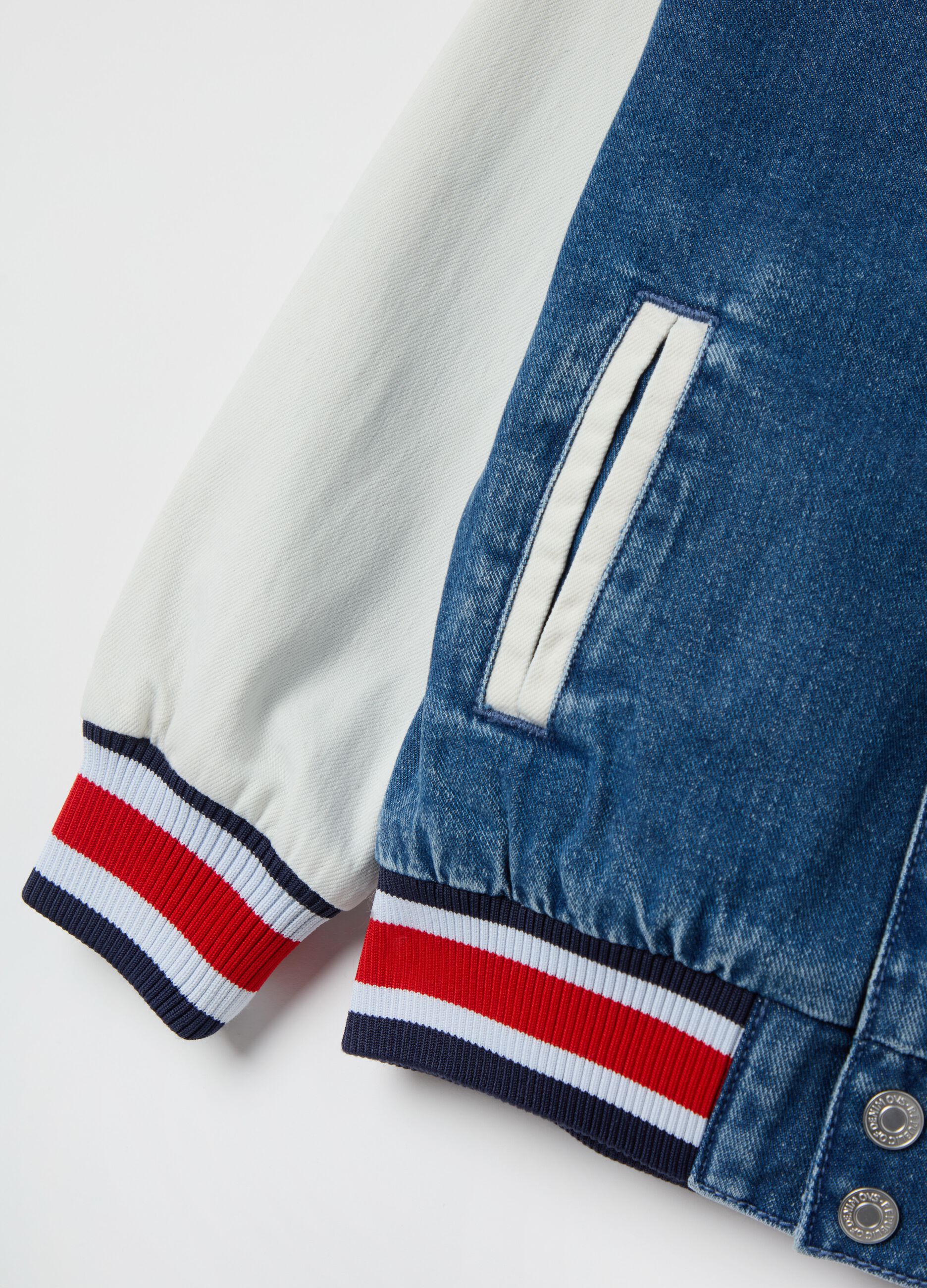 Bomber varsity in denim "Team Miami" bouclé 