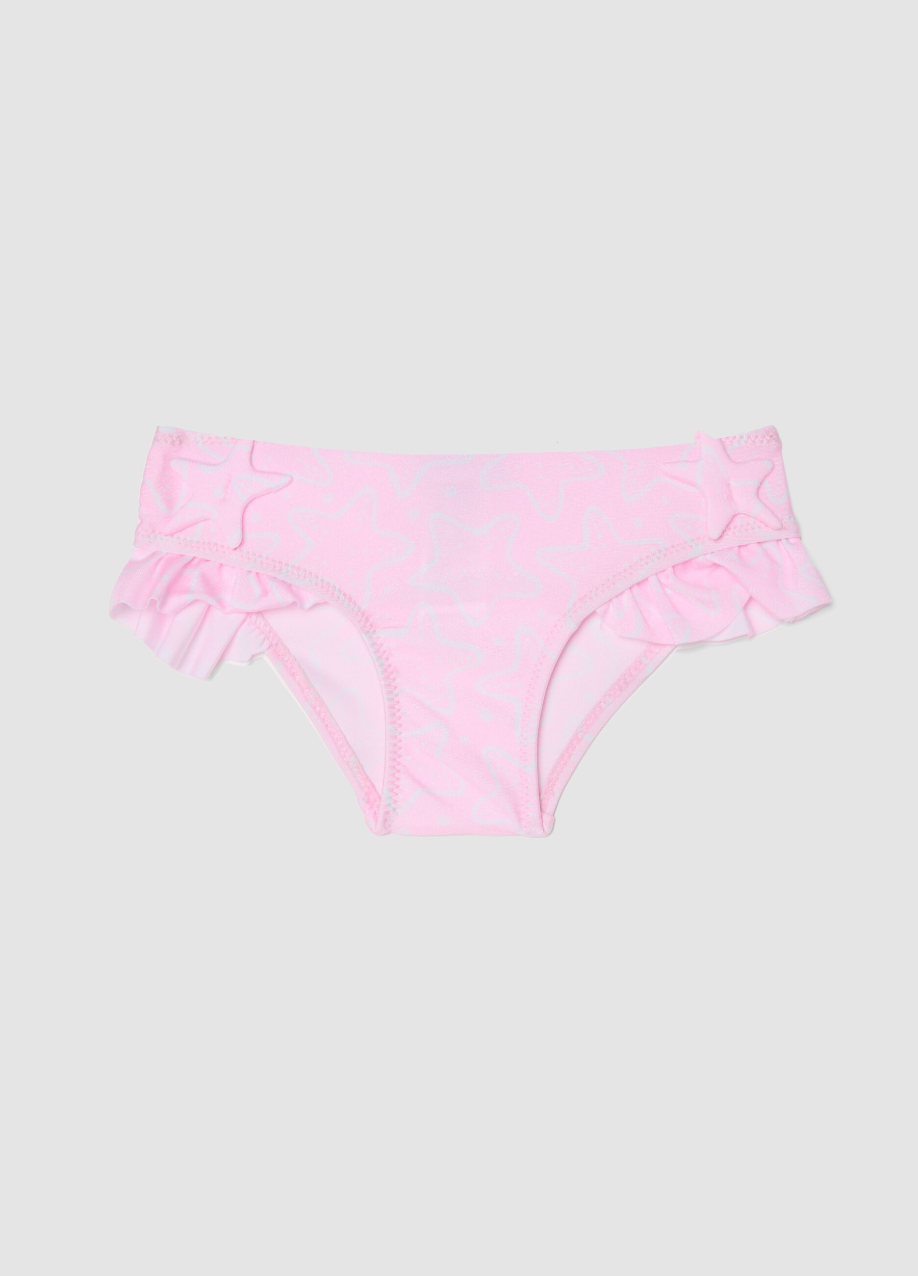 Pink baby swim briefs in stretch fabric with ruffles