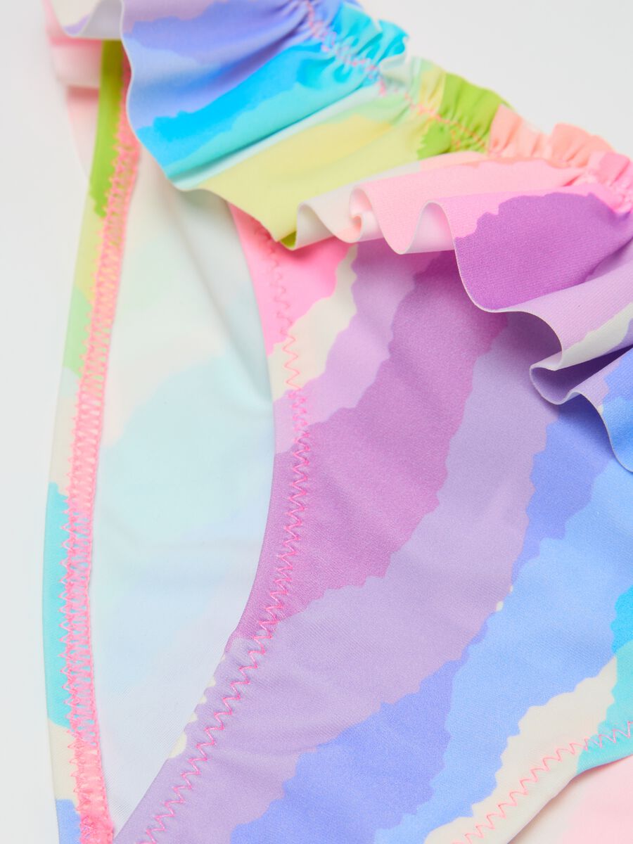 Girls’ swim briefs in multicoloured stretch fabric with frill_2