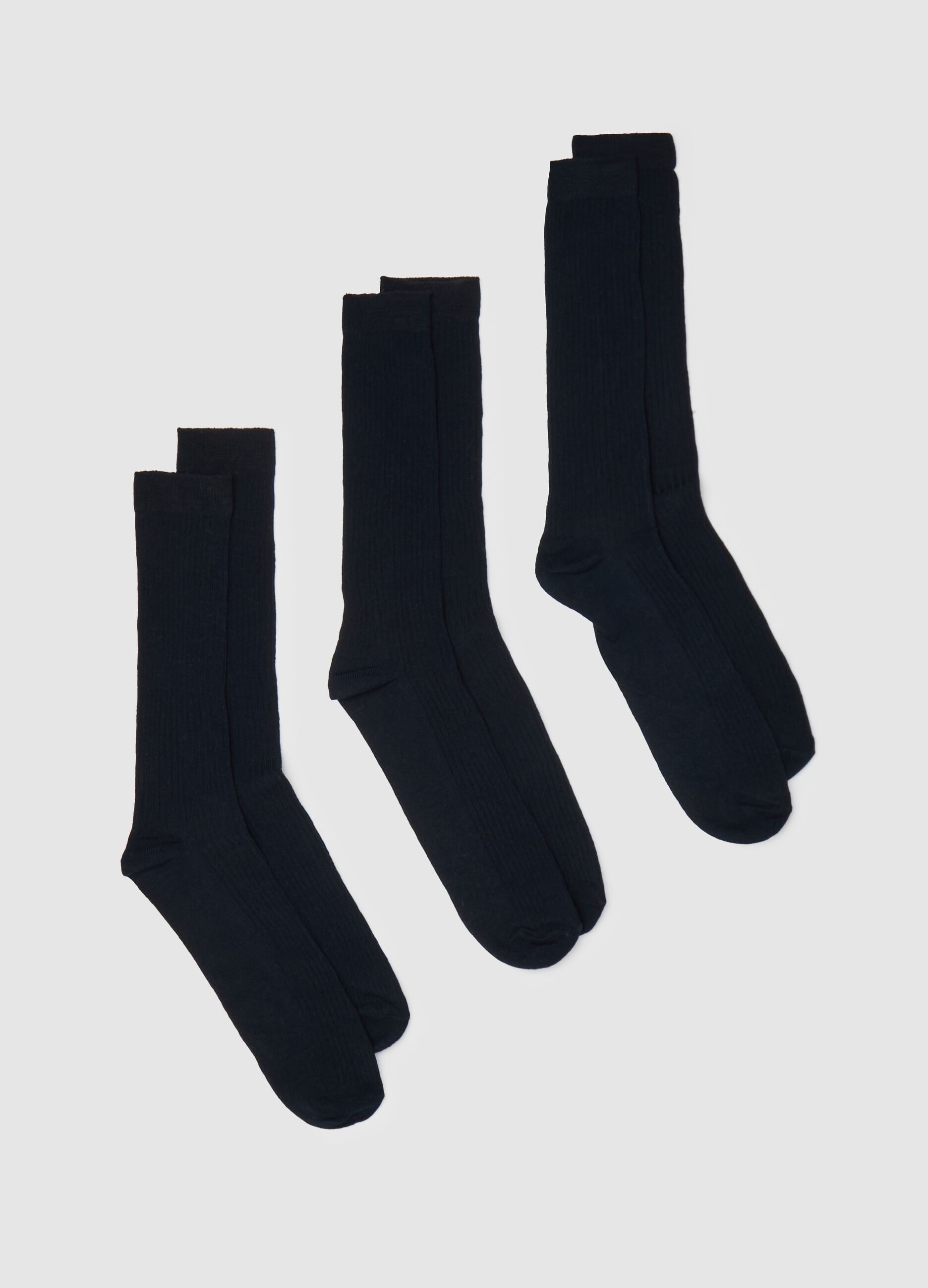 Three-pair pack ribbed blue midi socks