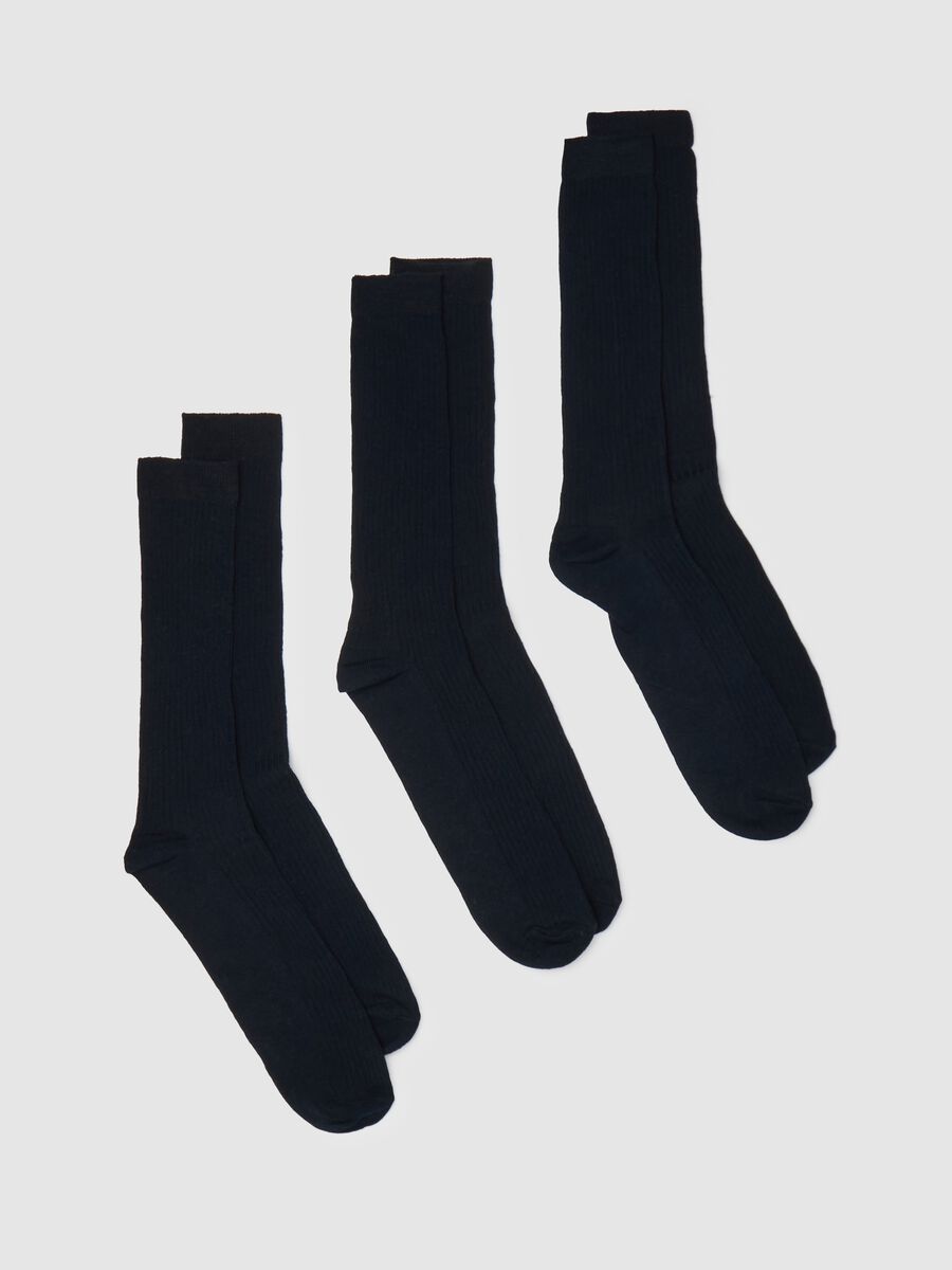 Three-pair pack ribbed blue midi socks_0