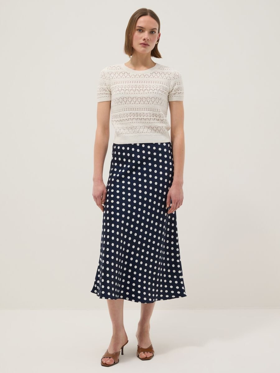 Gonna lunga in puro cotone a pois multicolor regular fit_0