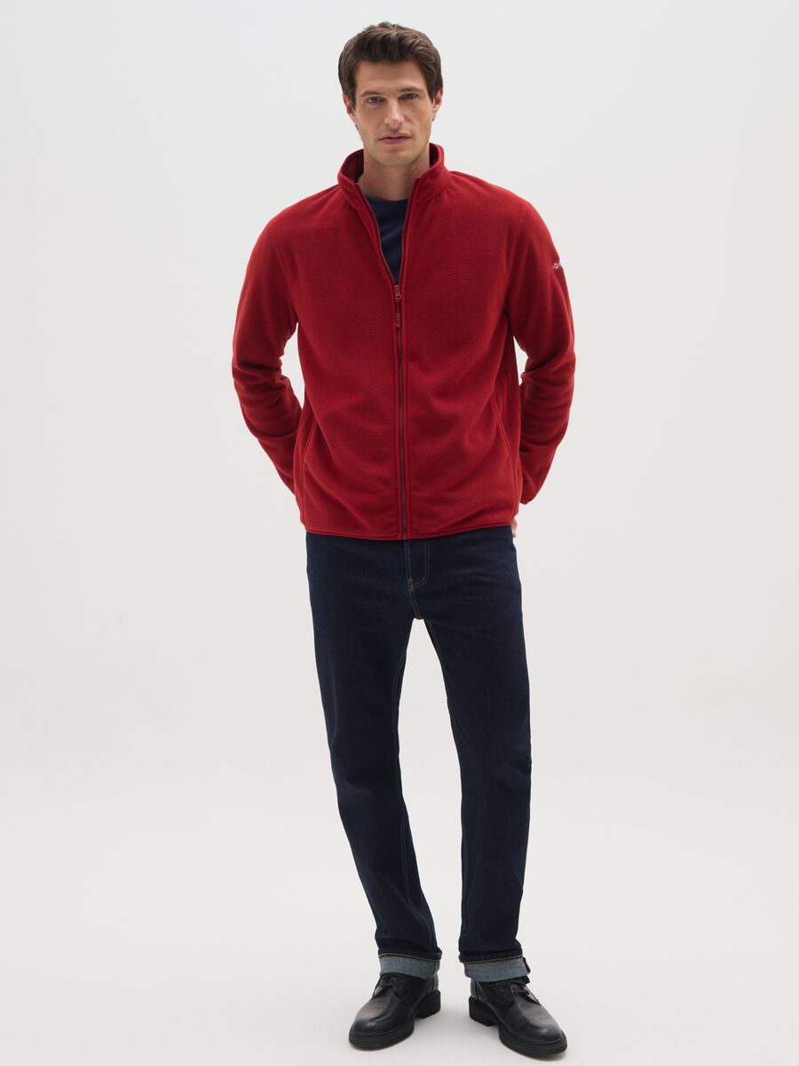 Red fleece regular fit sweatshirt with zipper_1