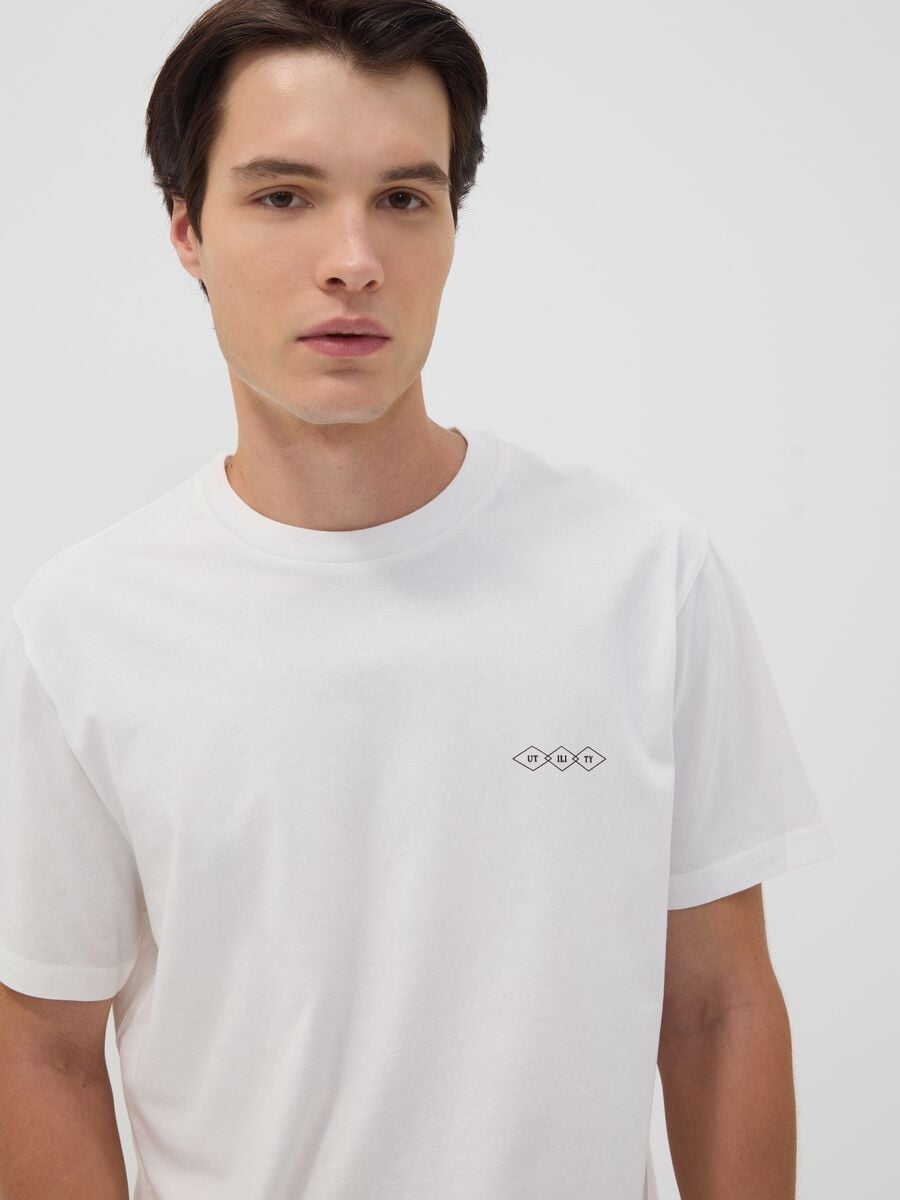White pure cotton jersey T-shirt with graphic print, regular fit_2