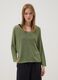 Green V-neck top in viscose and linen blend_2