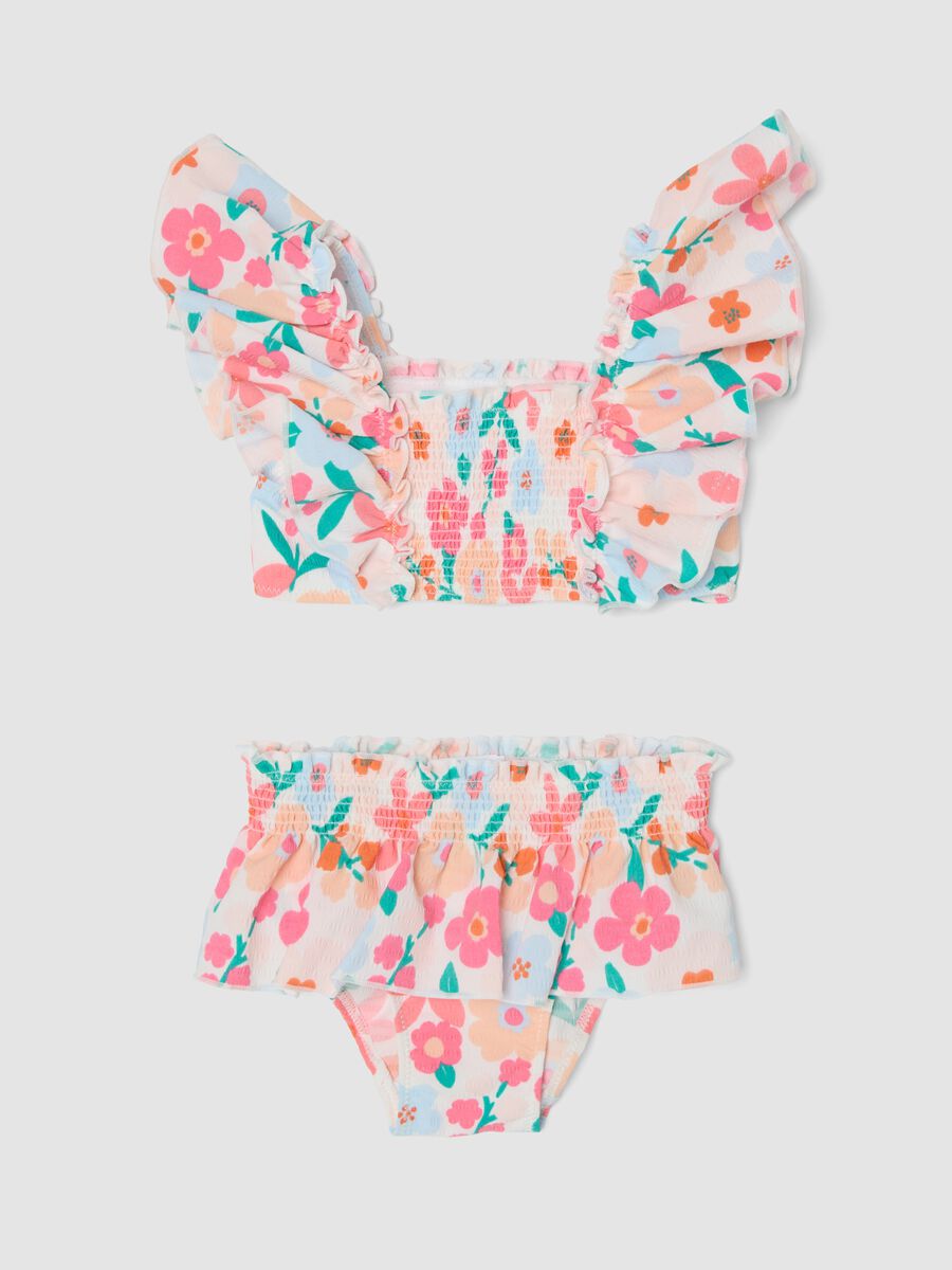 Multicolour Stretch Fabric Bikini with Ruffles_0