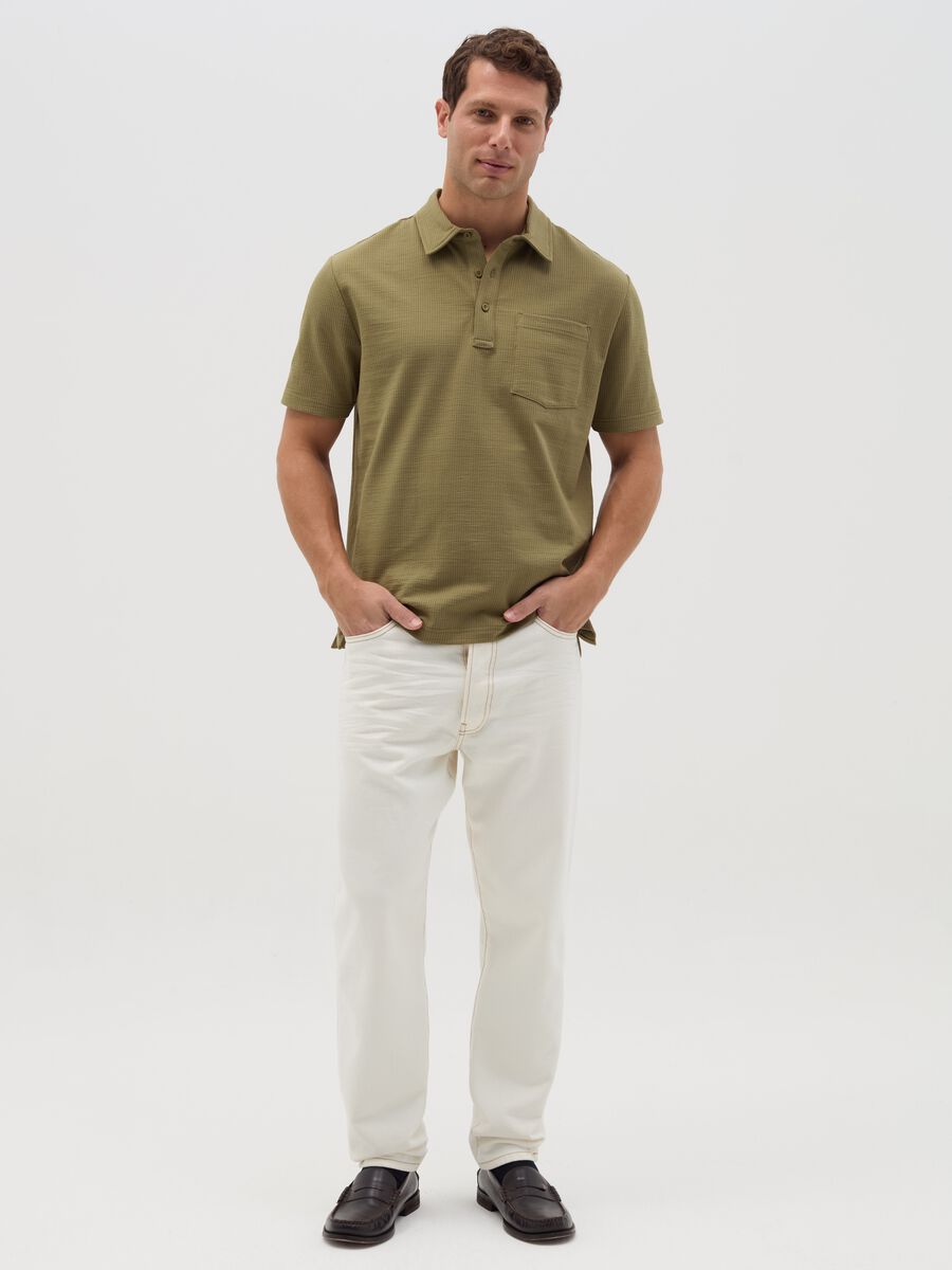 Waffle weave cotton polo shirt with pocket_1