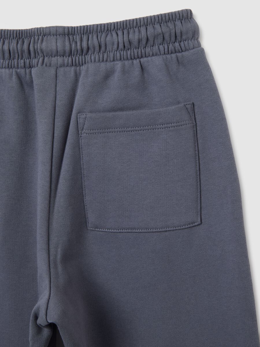 Children's navy blue pure cotton trousers with regular fit and elasticated waist_3