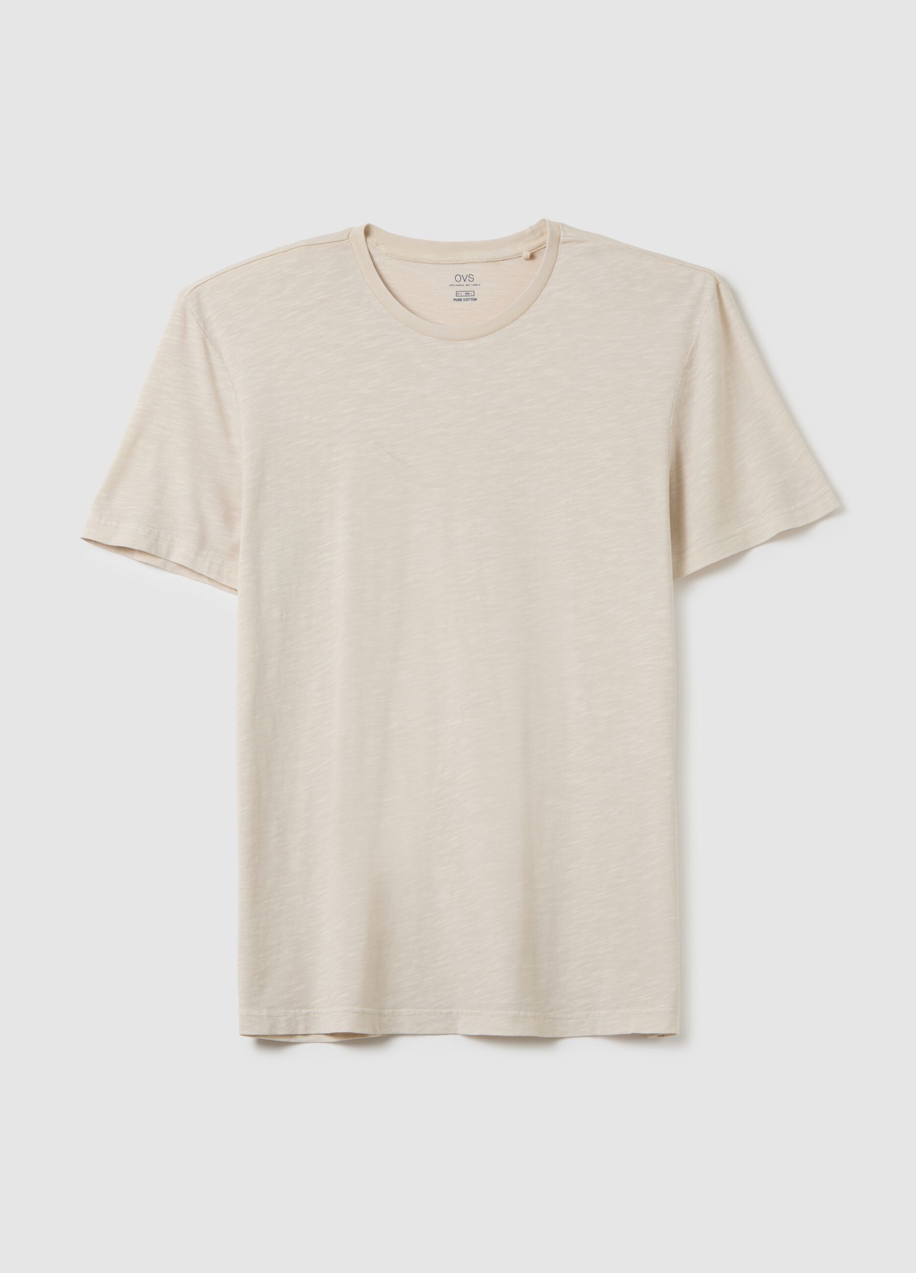 Men's beige pure cotton regular fit T-shirt