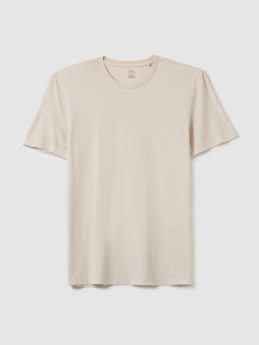 Men's beige pure cotton regular fit T-shirt_4