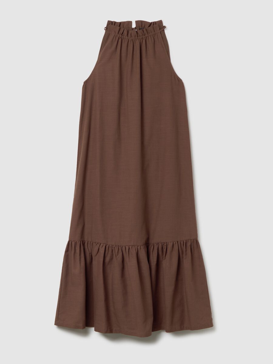 Women's long brown pure cotton oversized dress with ruffles_4