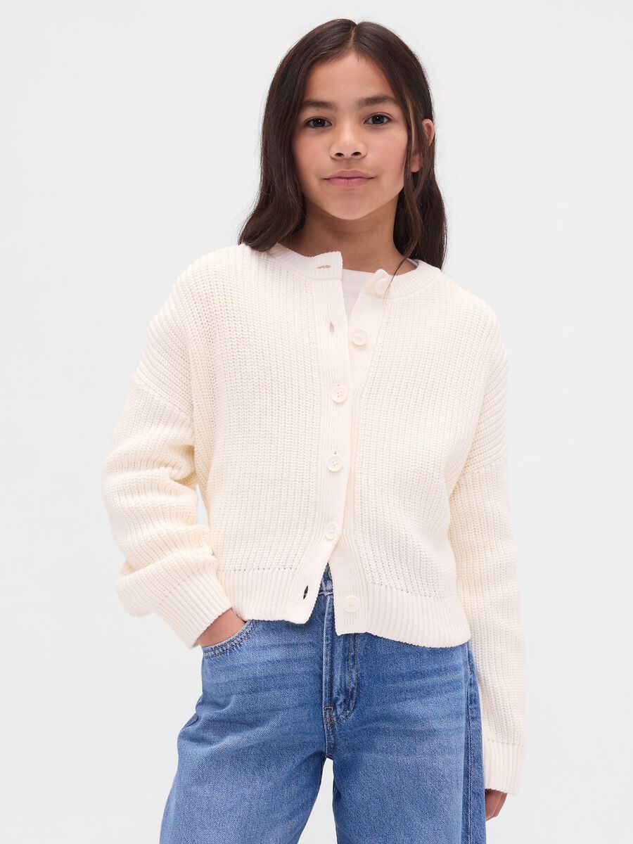 White Cotton Cardigan for Girls_0