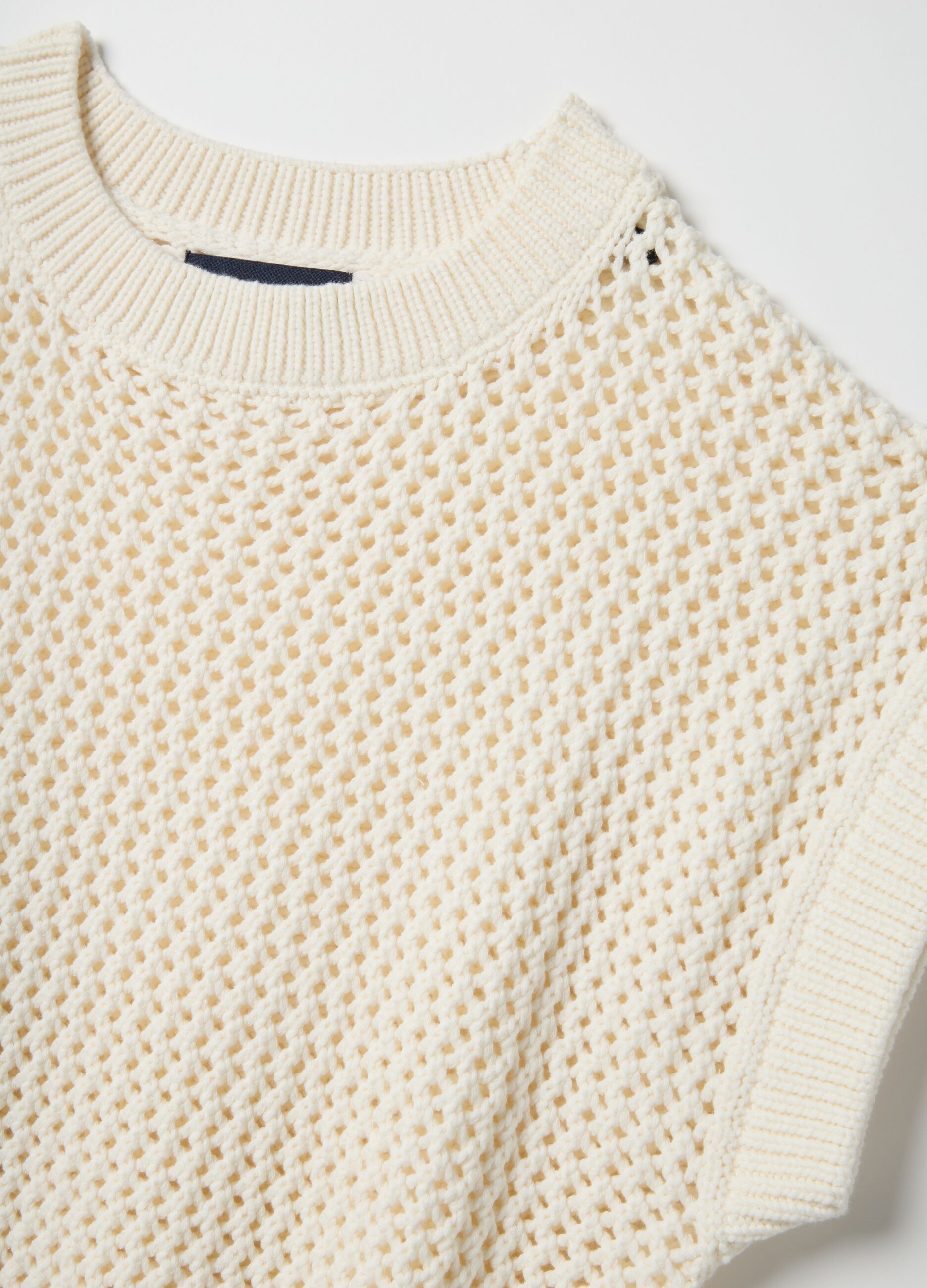 White cotton blend eyelet knit regular fit jumper