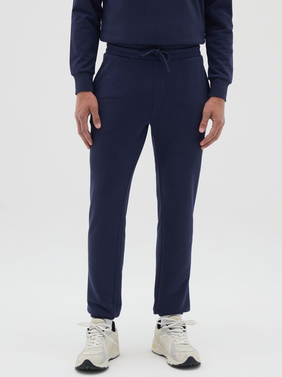 Men's blue cotton blend joggers regular fit_1